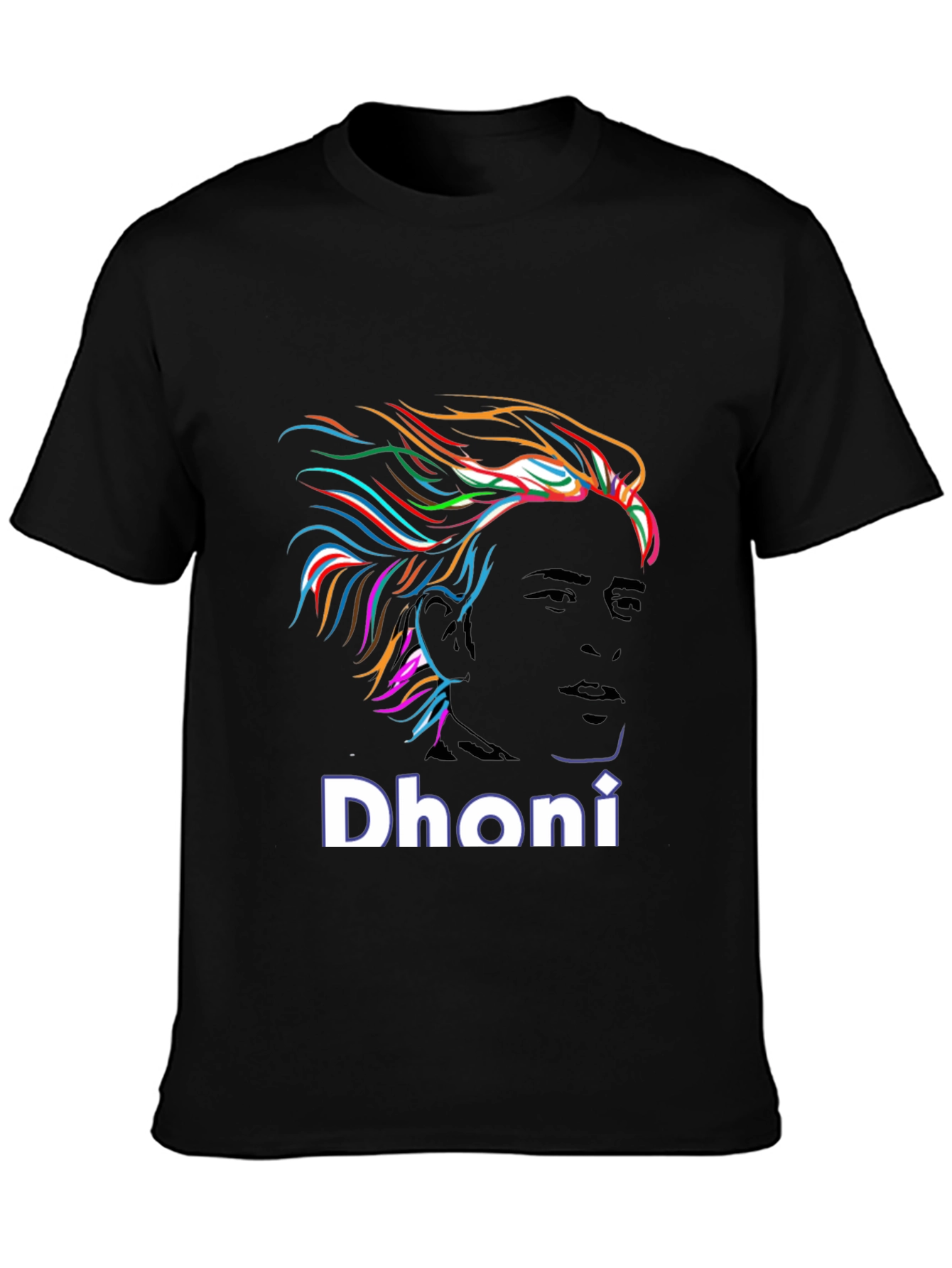 Dhoni Portrait Graphic Print Black T-Shirt