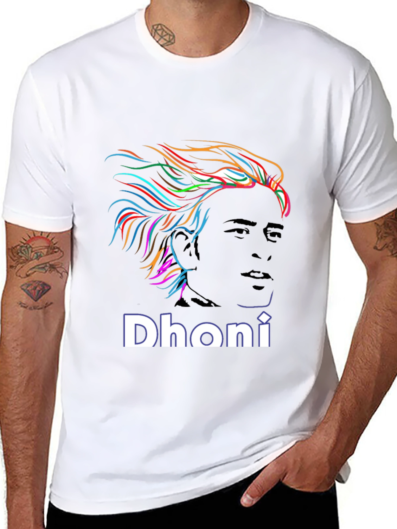 Dhoni Portrait Graphic Print Black T-Shirt