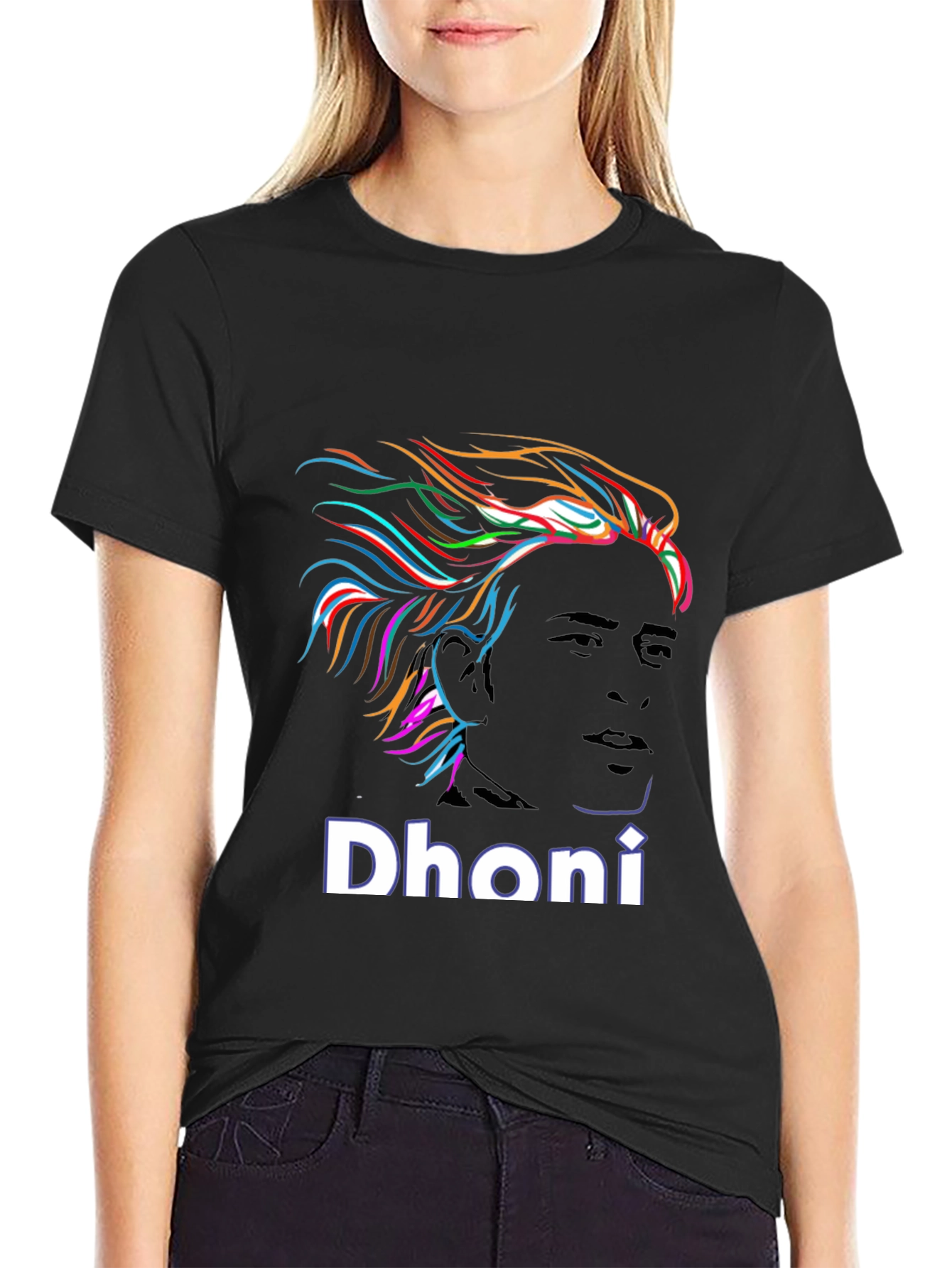Dhoni Portrait Graphic Print Black T-Shirt