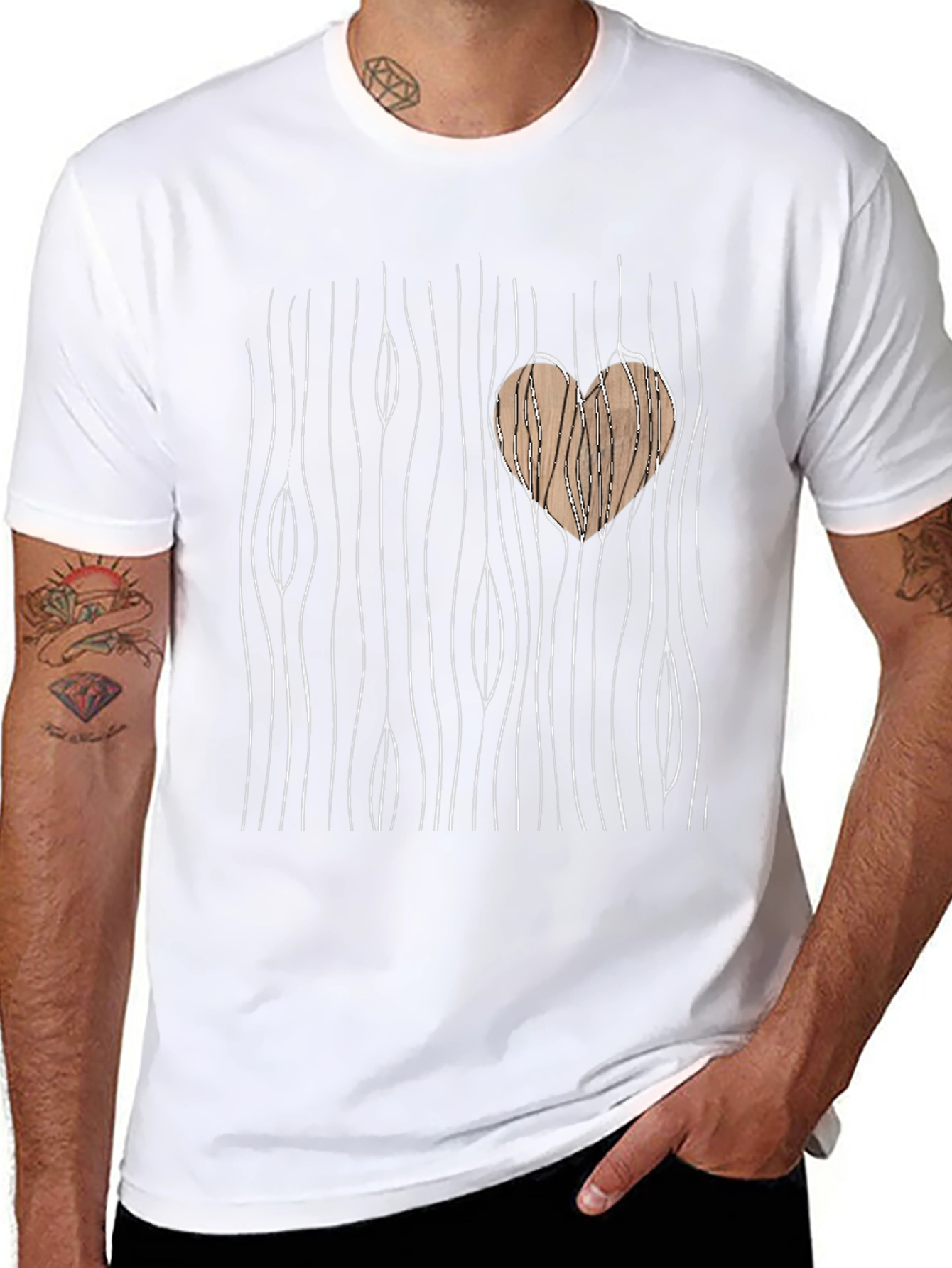 Wood Heart Graphic Tee - Unique Design T-Shirt