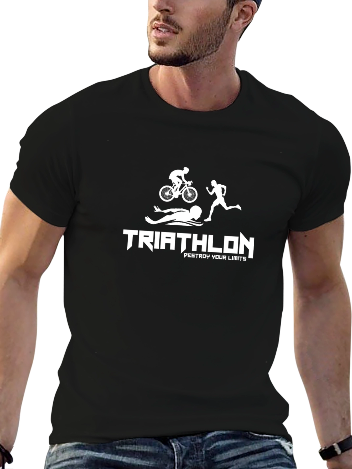 Triathlon Black T-Shirt - Swim Bike Run