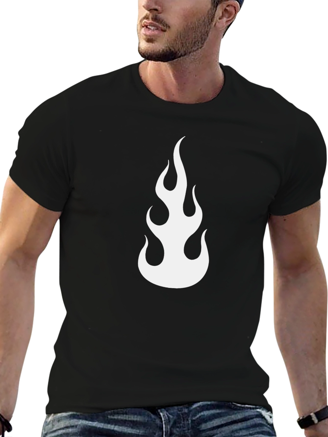 Flame Graphic Tee - Black Cotton Casual Shirt