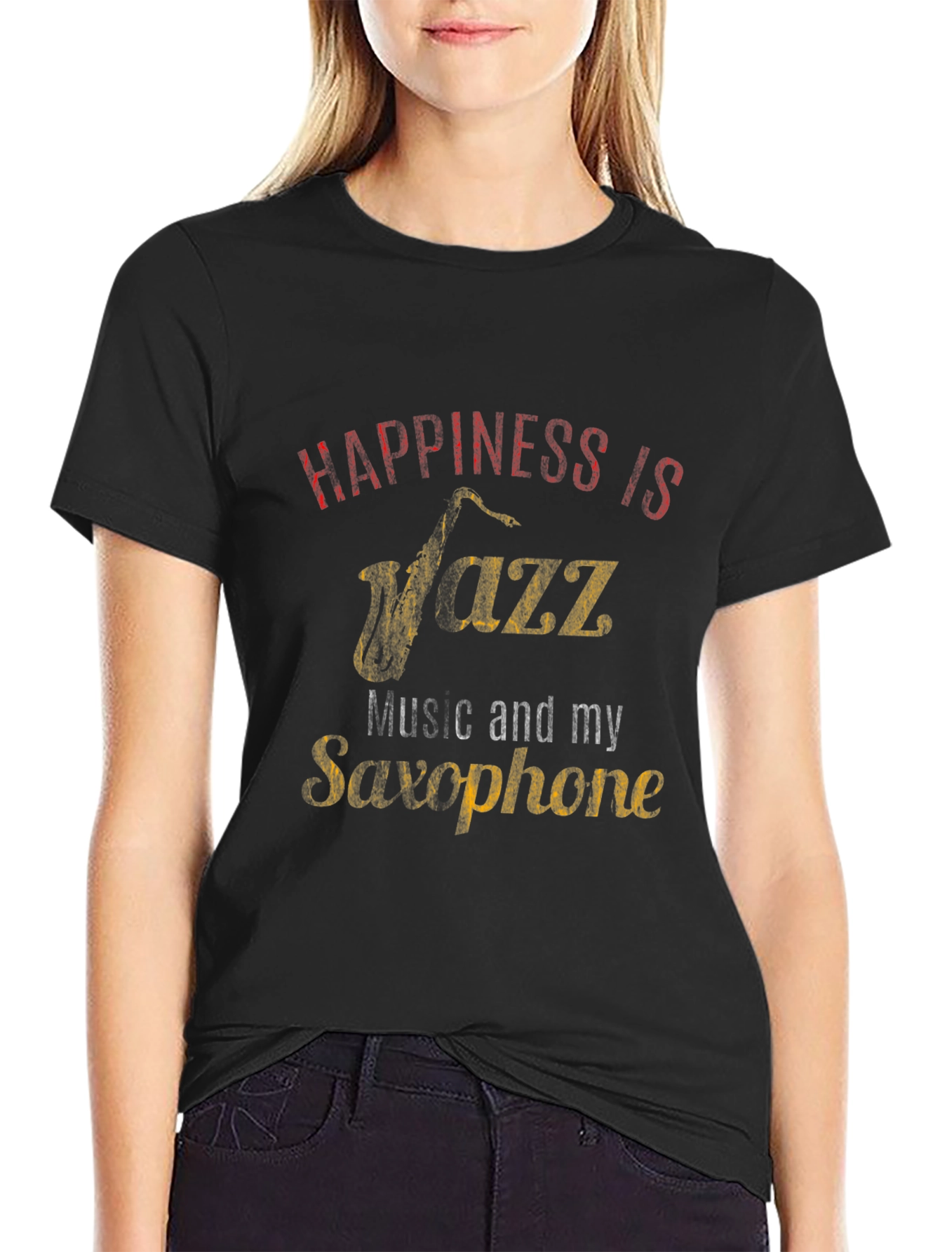 Jazz Music Saxophone Black T-Shirt