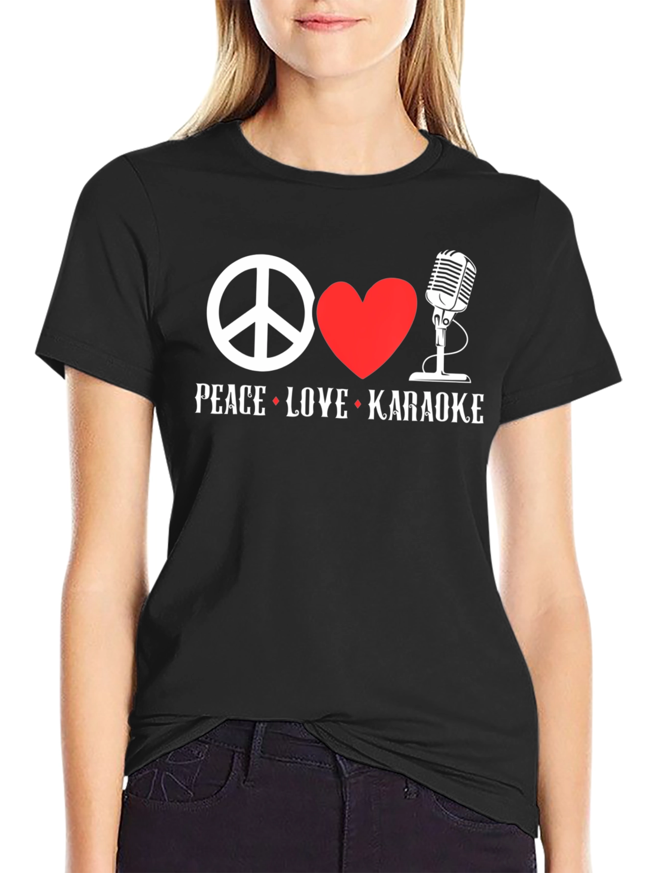 Peace Love Karaoke Graphic T-Shirt - Black