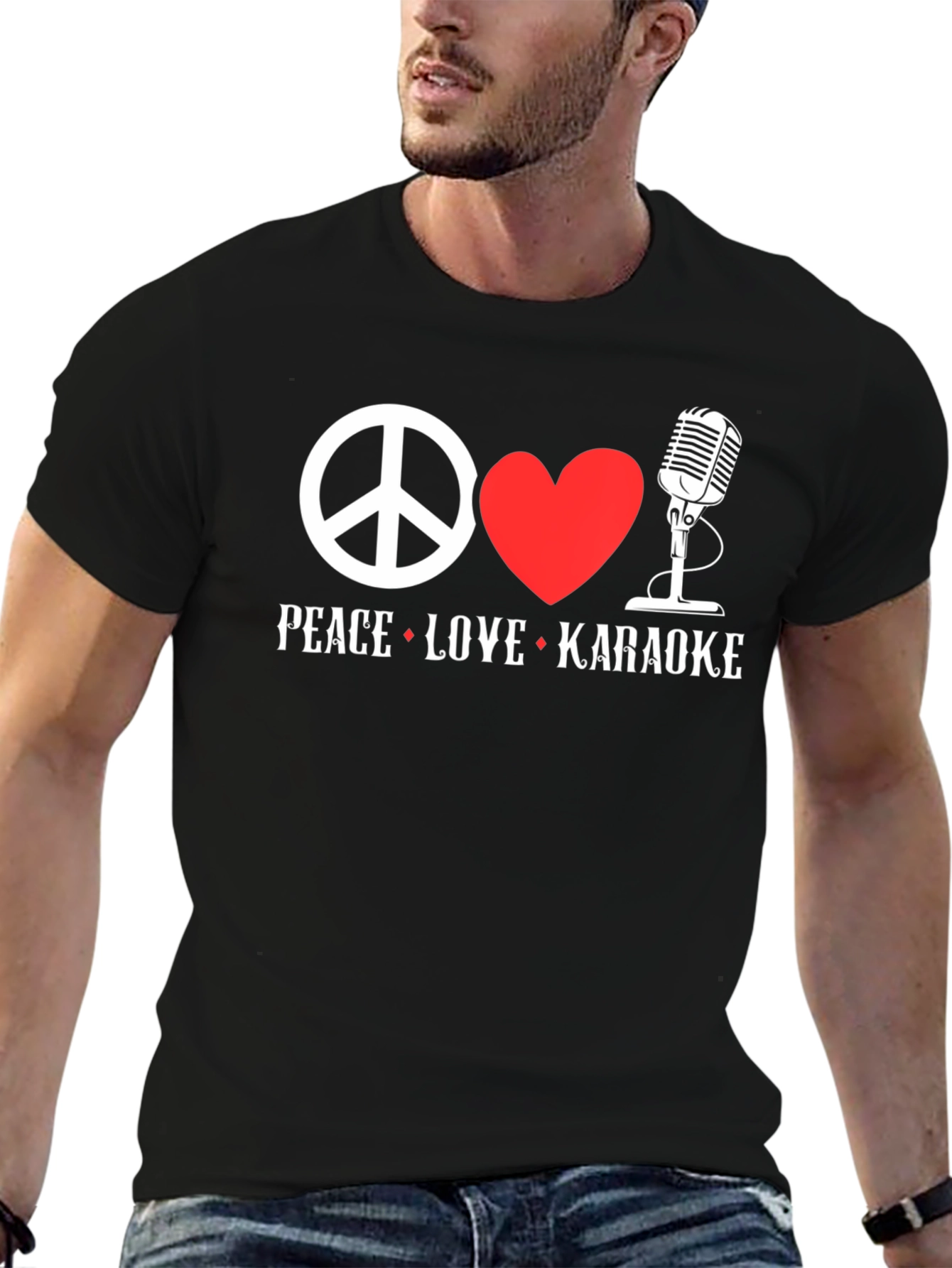 Peace Love Karaoke Graphic T-Shirt - Black