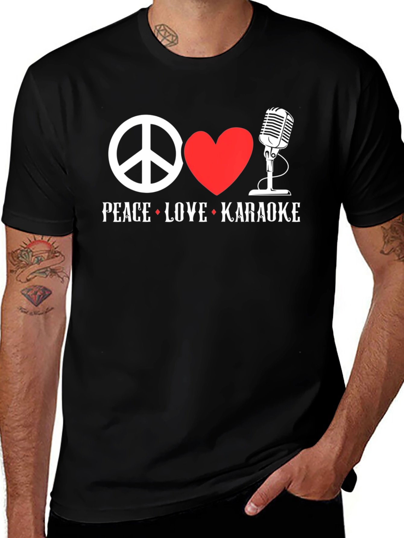Peace Love Karaoke Graphic T-Shirt - Black