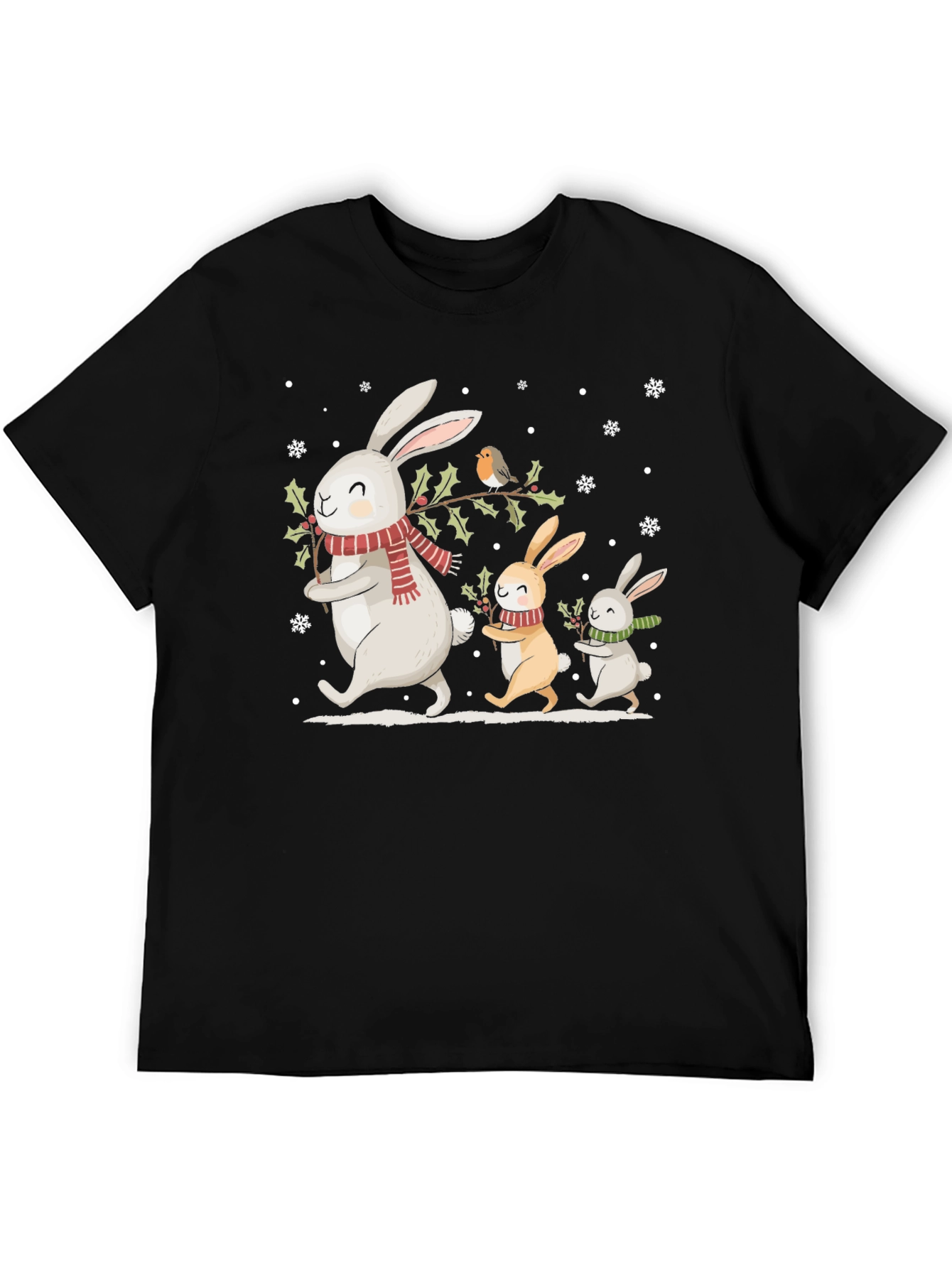 Festive Bunny Family Black T-Shirt