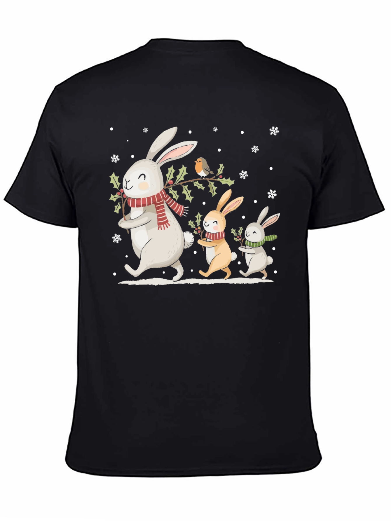 Festive Bunny Family Black T-Shirt