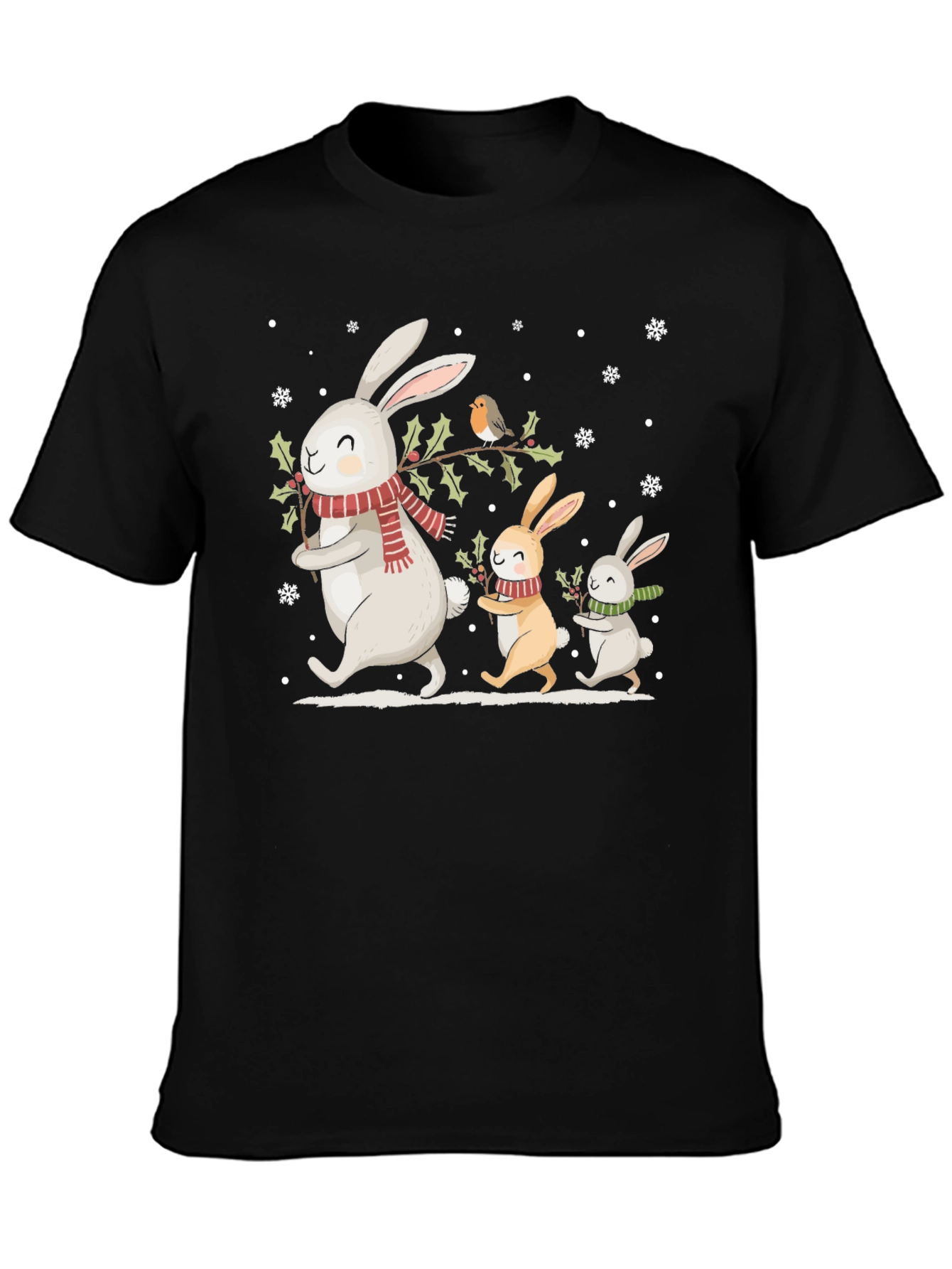 Festive Bunny Family Black T-Shirt