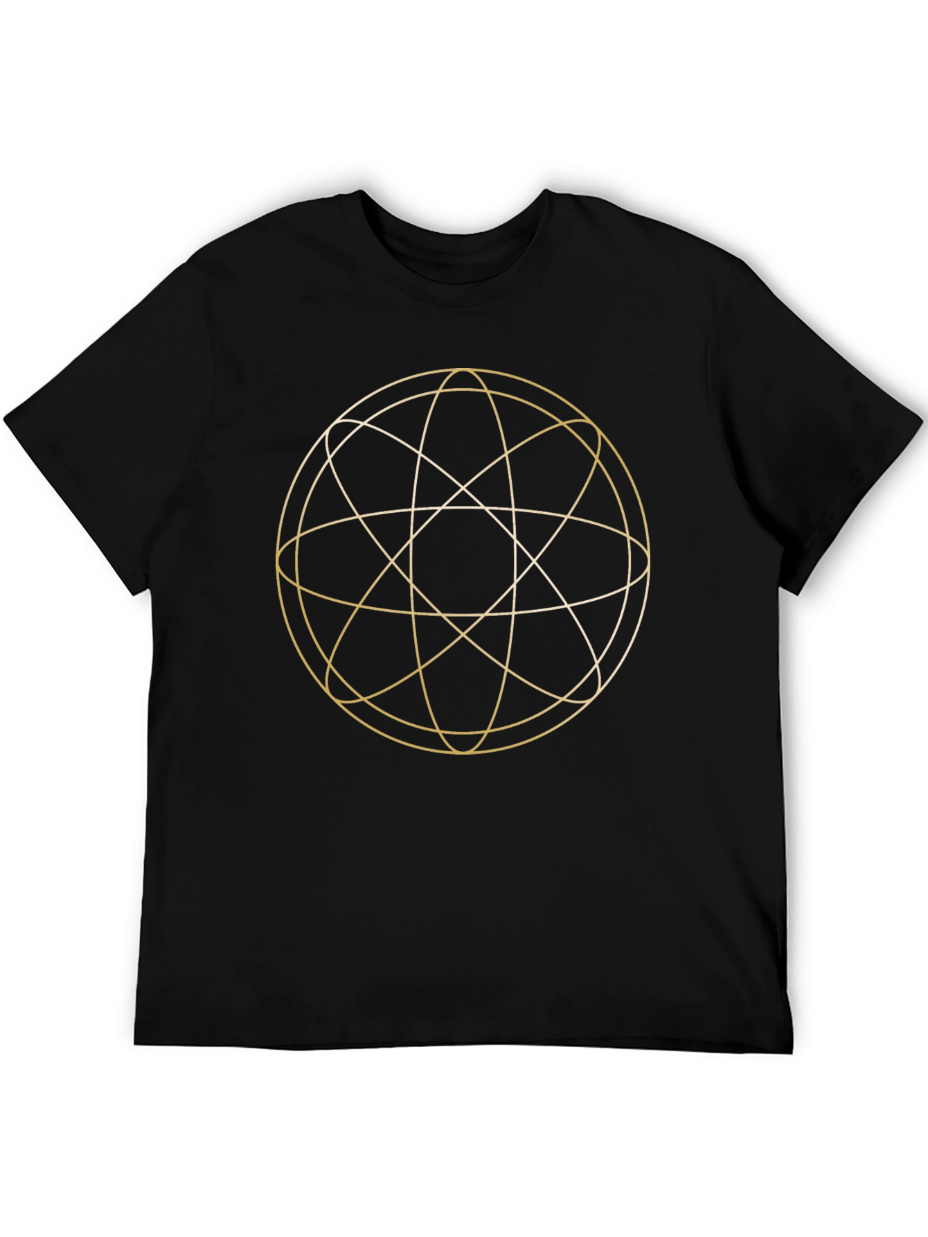 Geometric Gold Circle Design Black T-Shirt