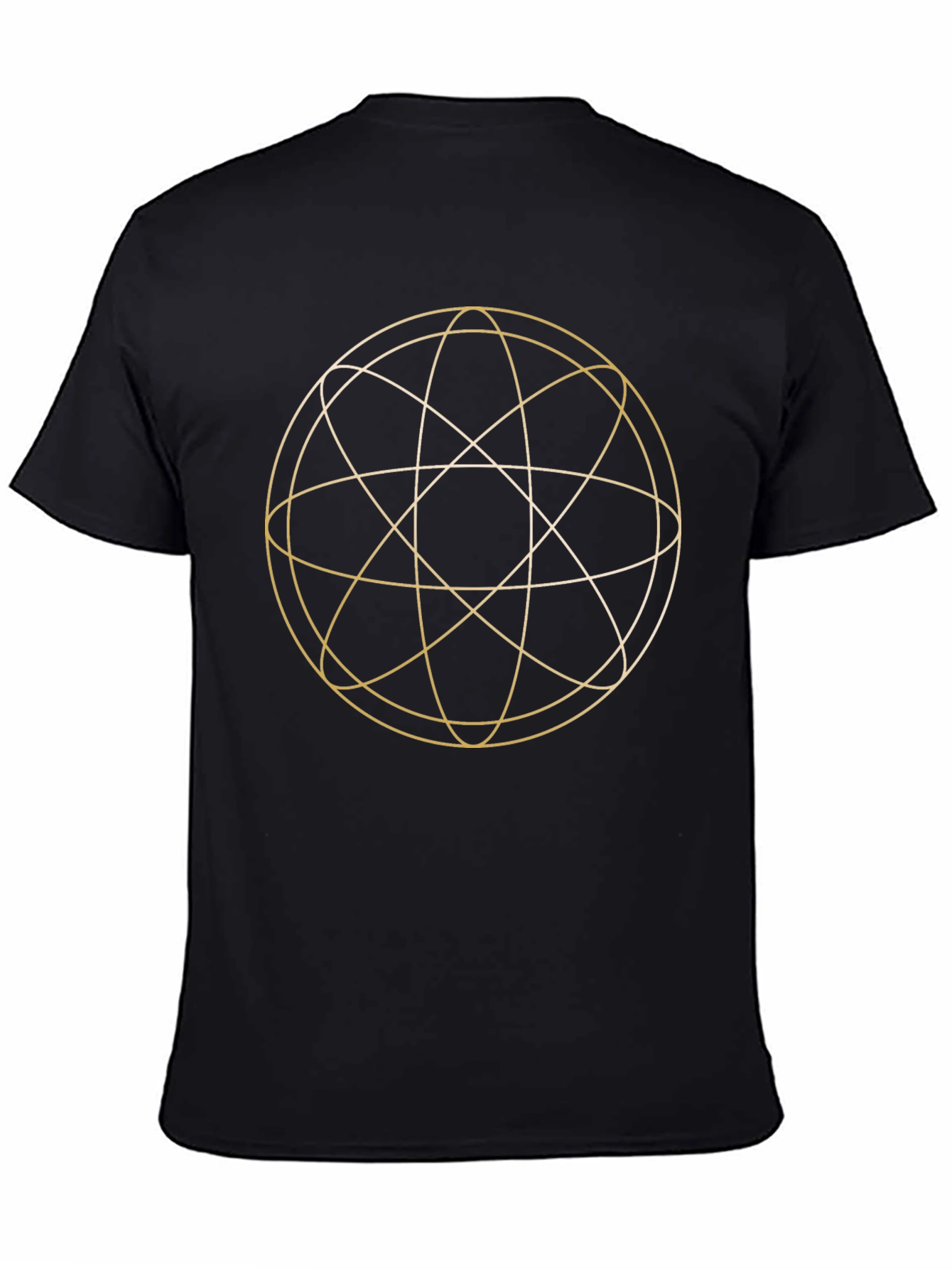 Geometric Gold Circle Design Black T-Shirt