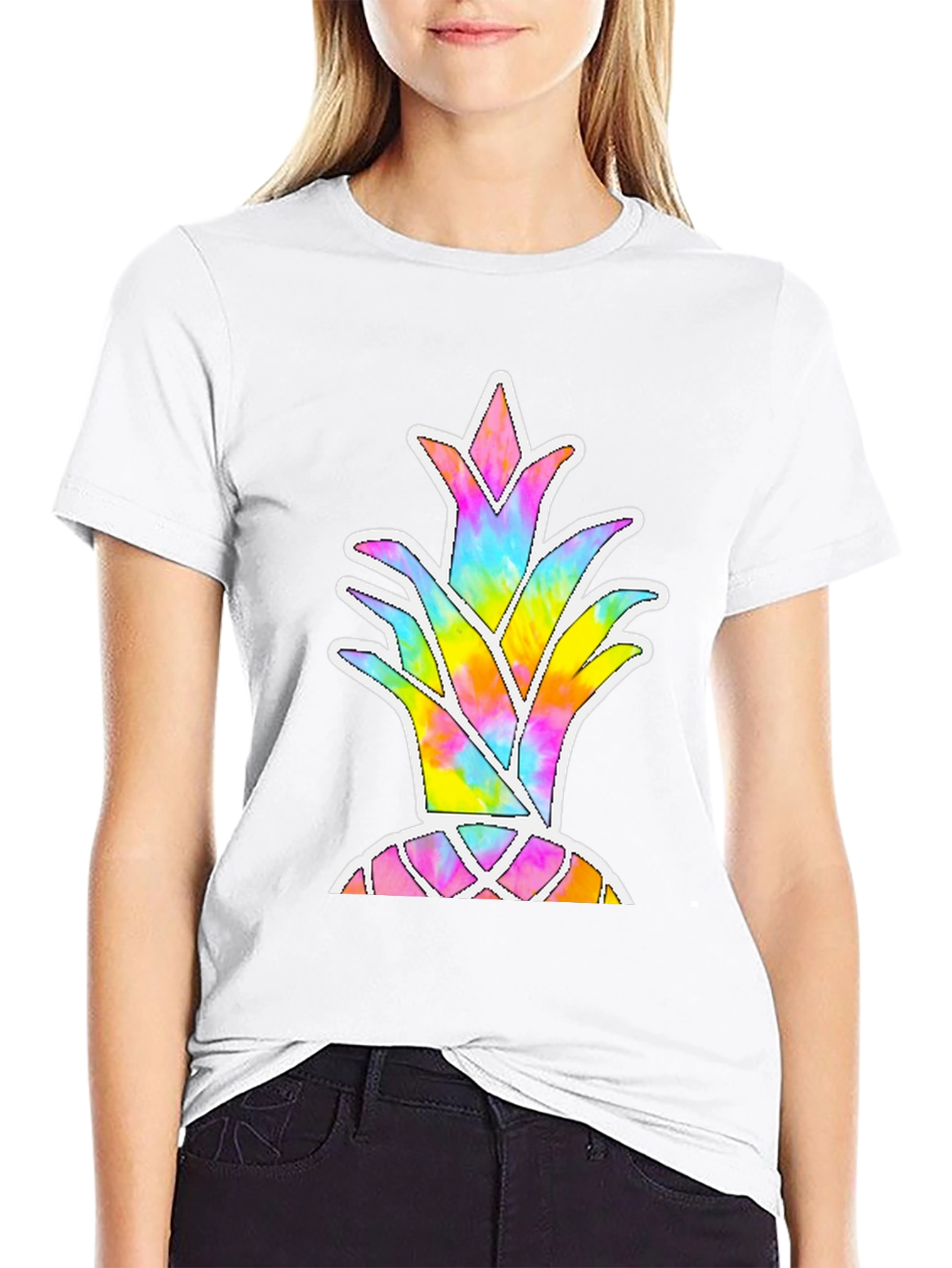 Tie Dye Pineapple Graphic Black T-Shirt