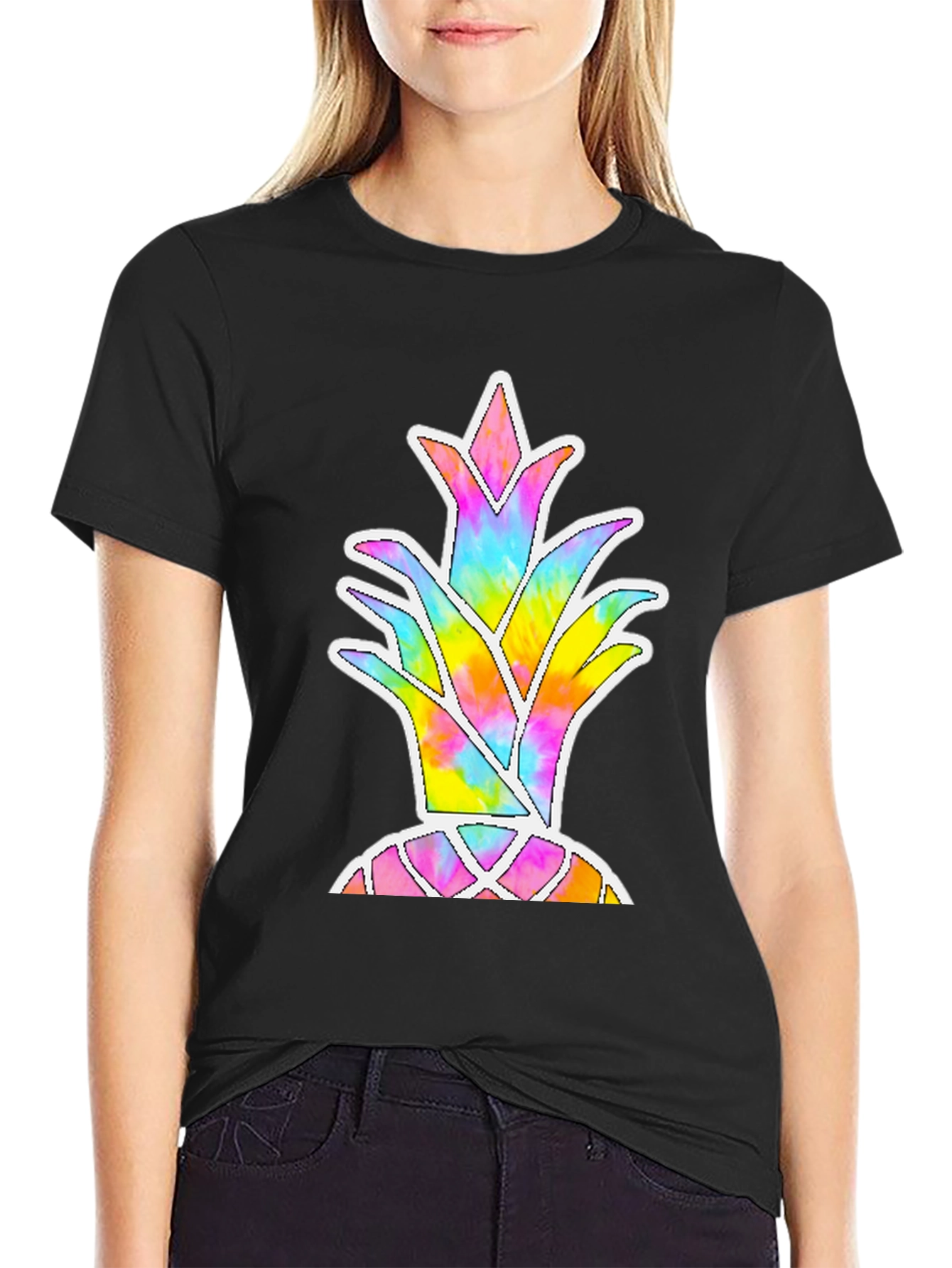 Tie Dye Pineapple Graphic Black T-Shirt