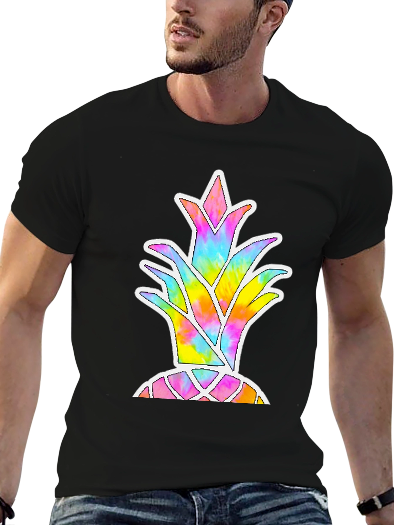 Tie Dye Pineapple Graphic Black T-Shirt