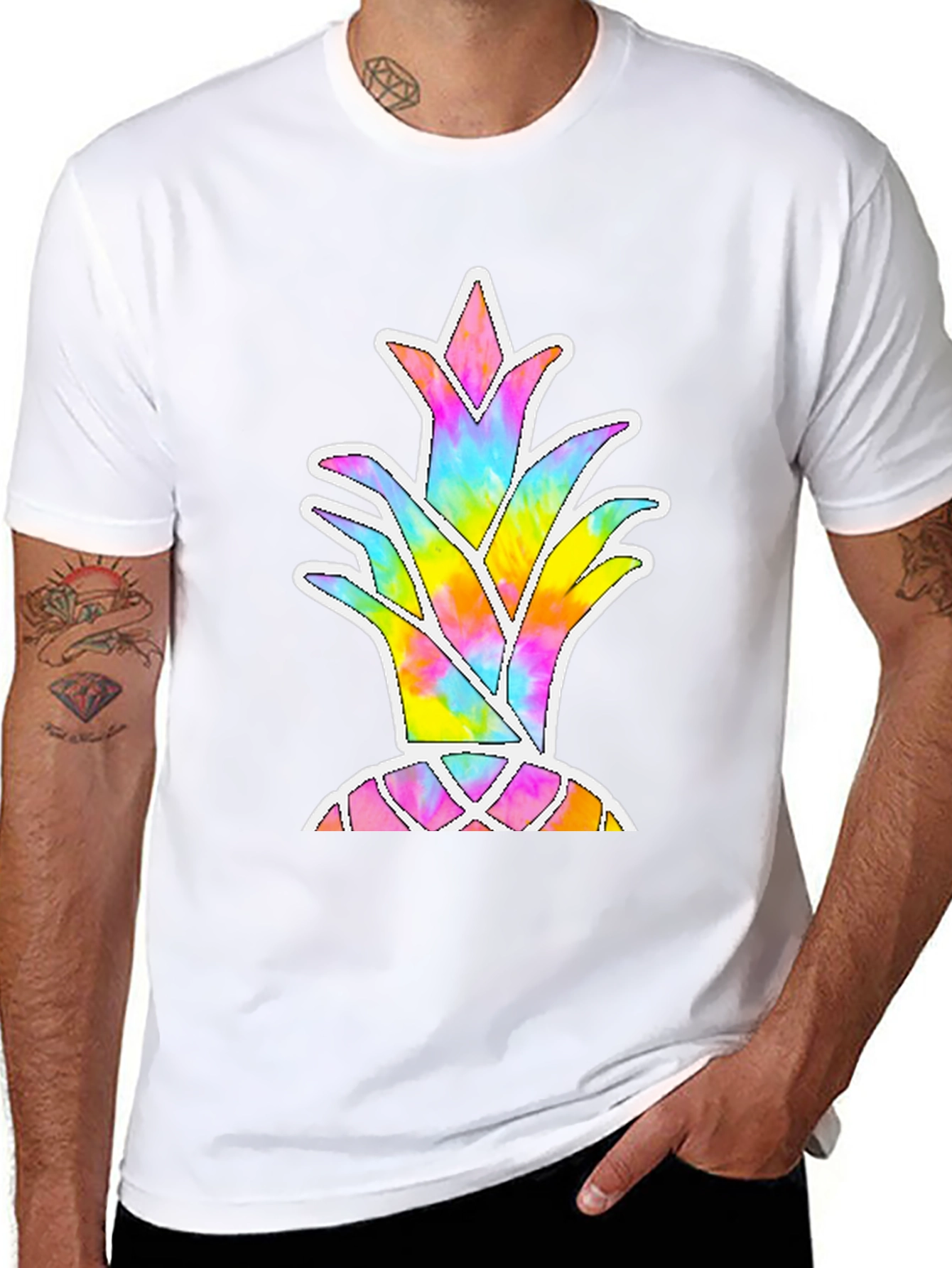 Tie Dye Pineapple Graphic Black T-Shirt