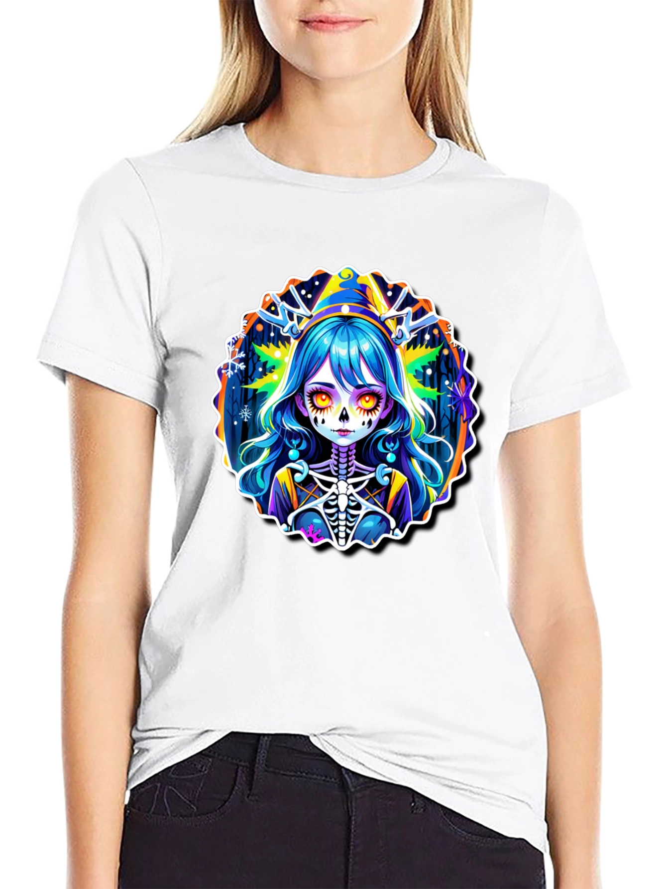 Halloween Anime Girl Skeleton Graphic Tee