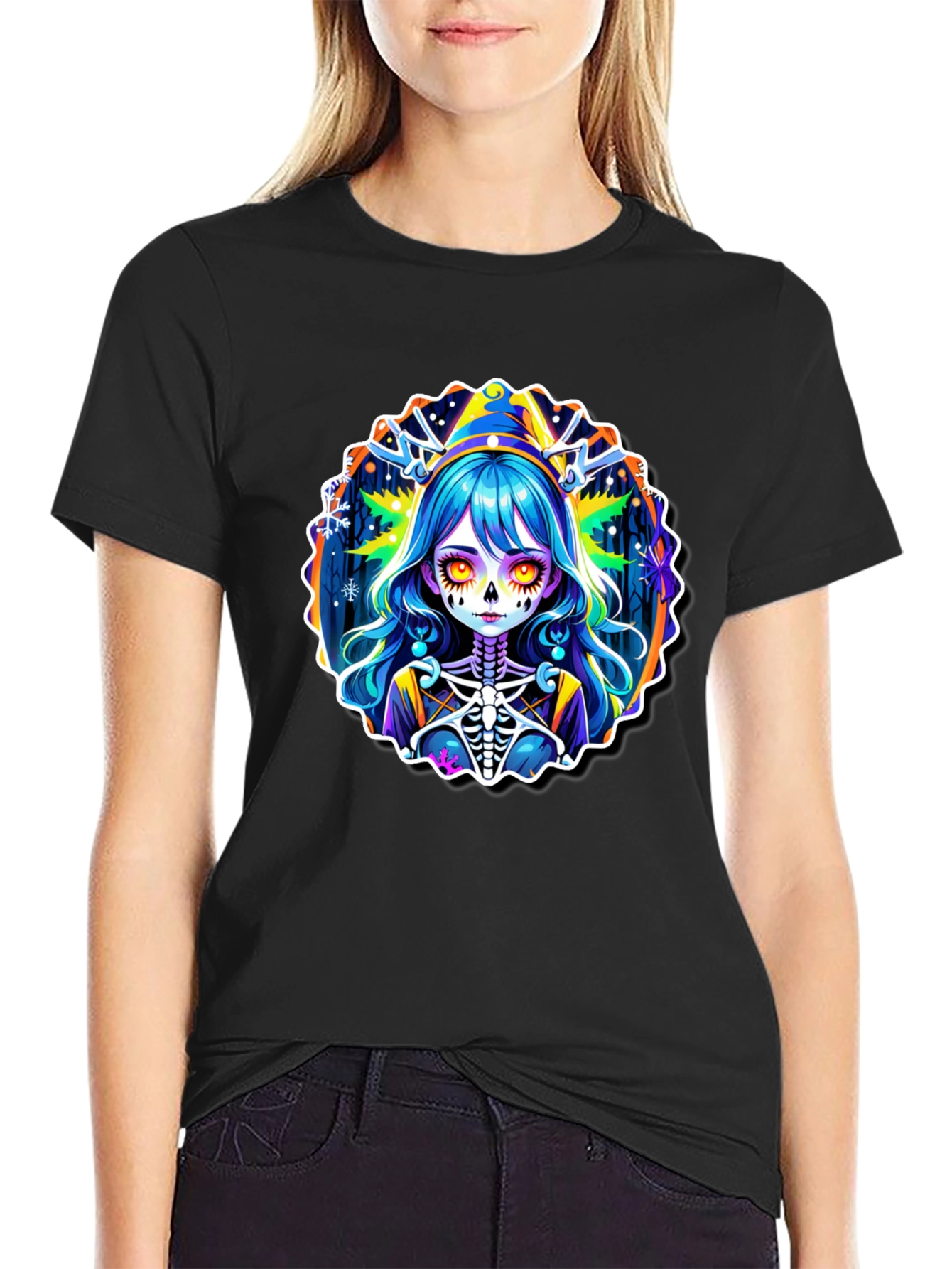 Halloween Anime Girl Skeleton Graphic Tee