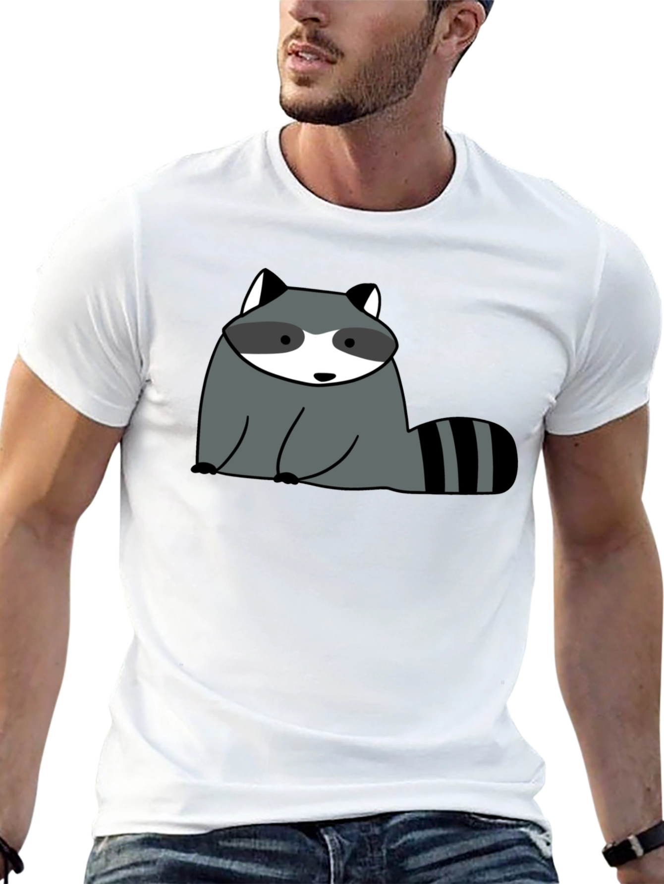 Cute Raccoon Graphic Black T-Shirt