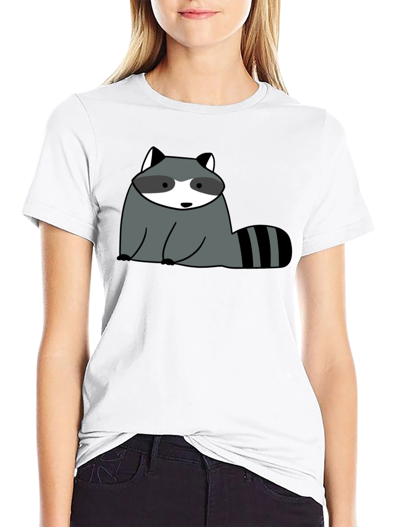 Cute Raccoon Graphic Black T-Shirt