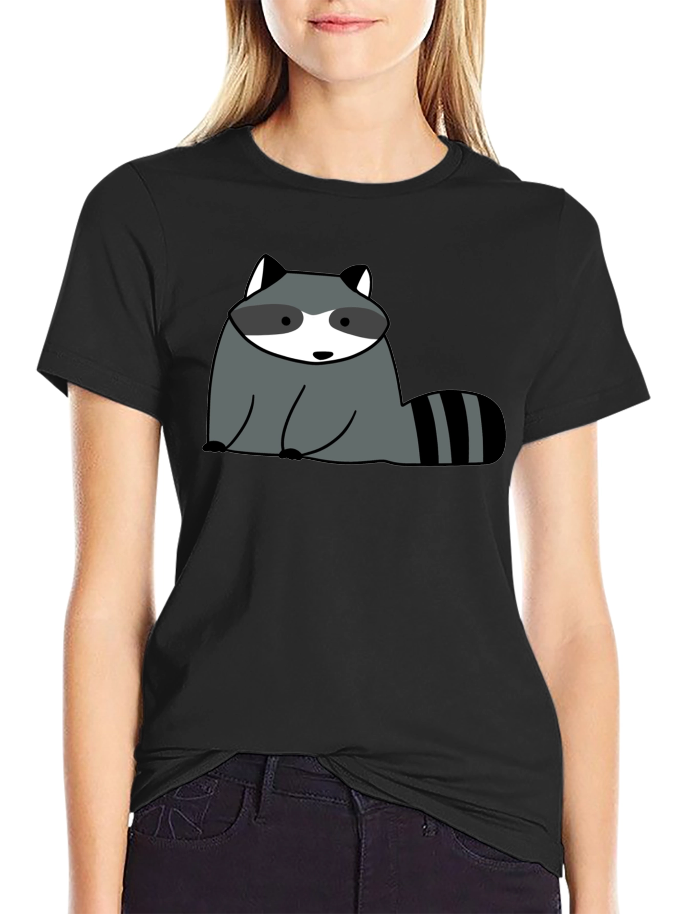 Cute Raccoon Graphic Black T-Shirt