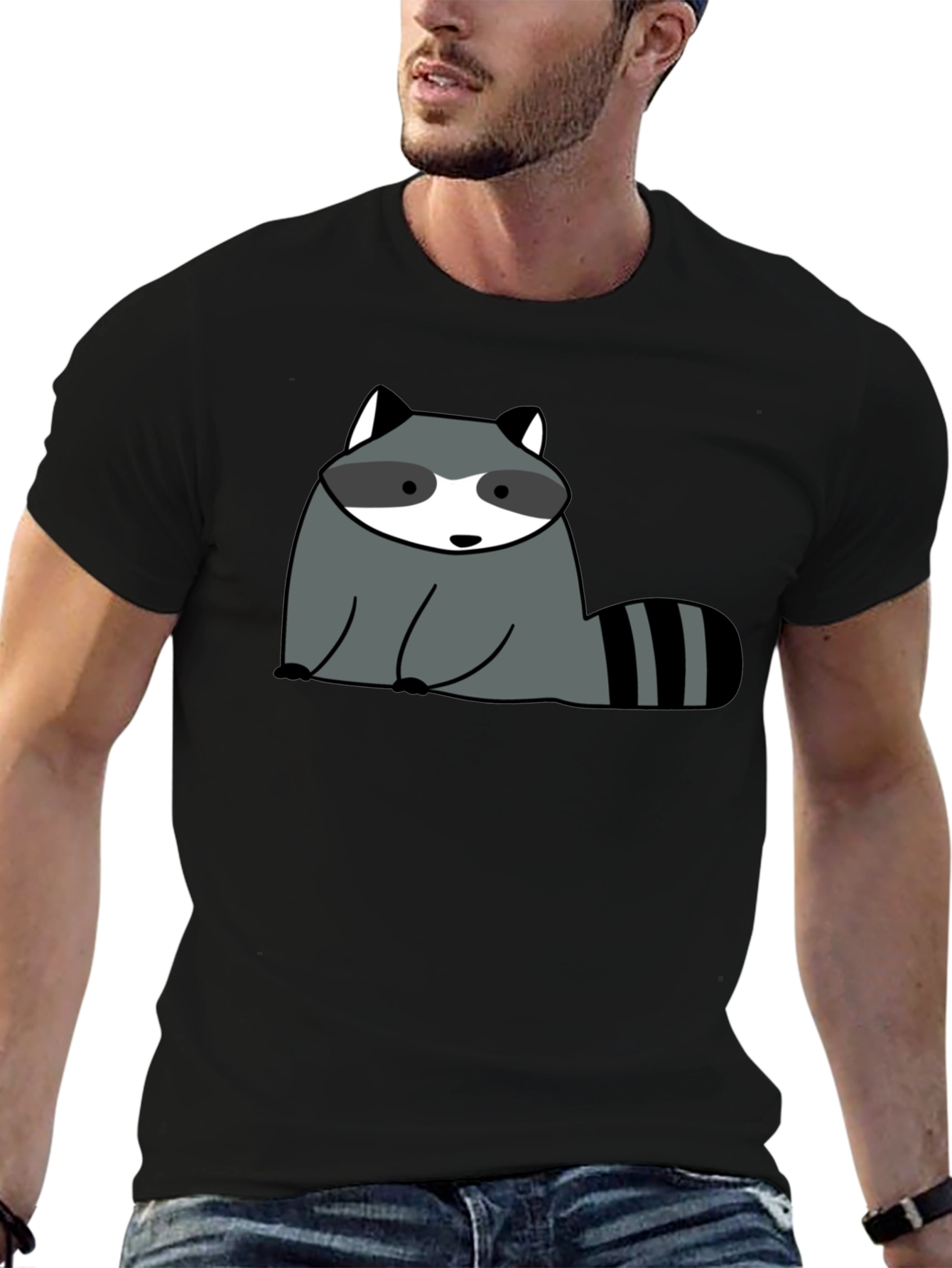 Cute Raccoon Graphic Black T-Shirt