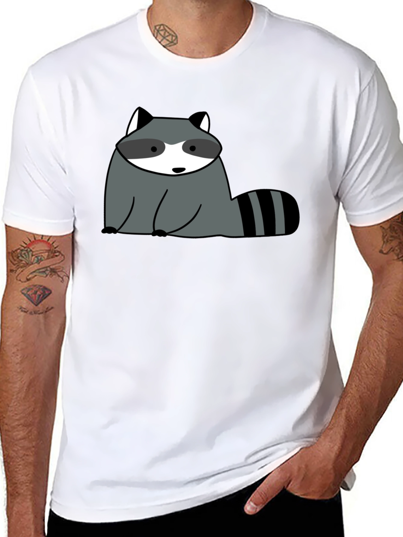 Cute Raccoon Graphic Black T-Shirt