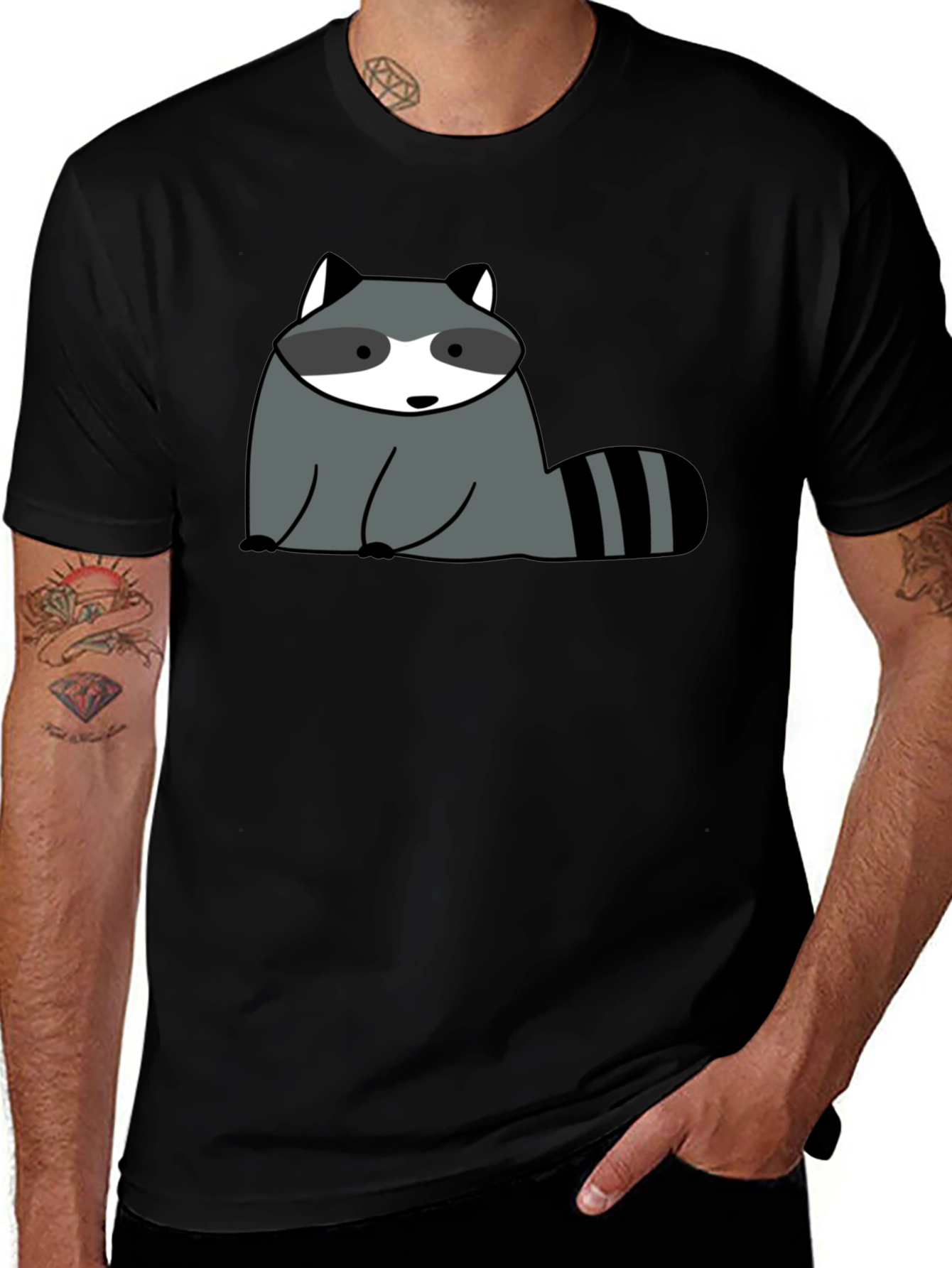 Cute Raccoon Graphic Black T-Shirt