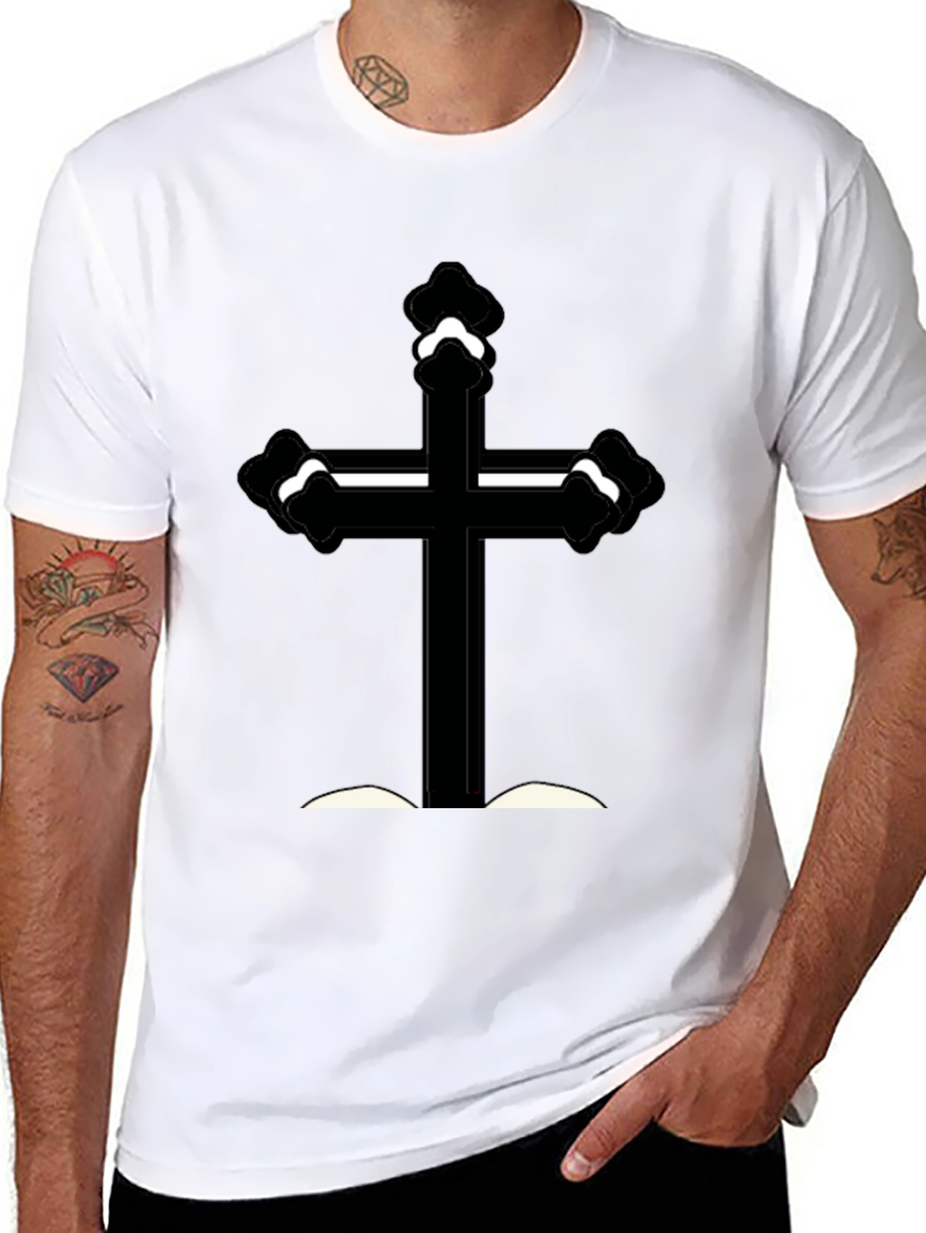 Black T-Shirt with Cross Graphic
