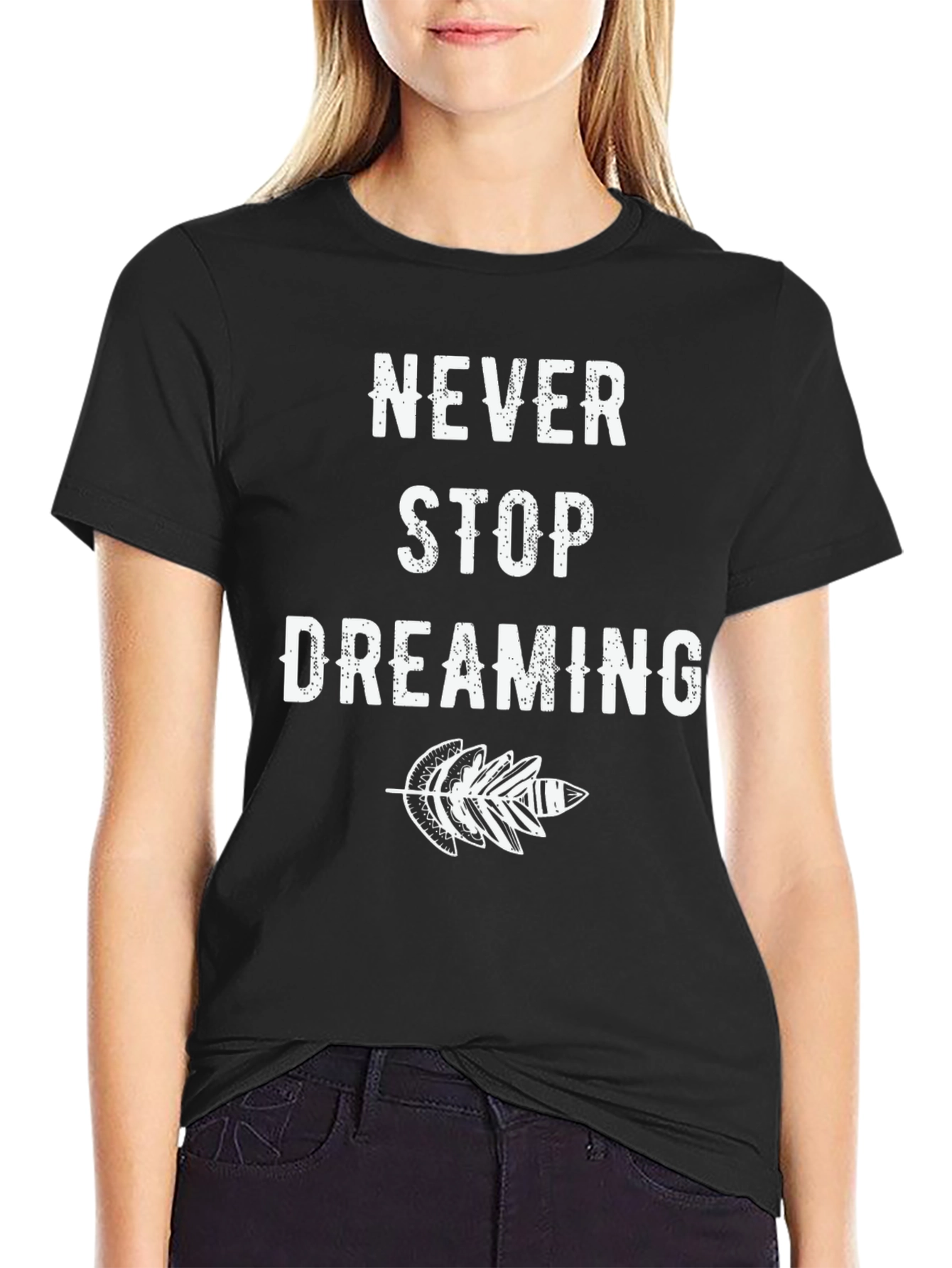 Never Stop Dreaming Black Graphic T-Shirt