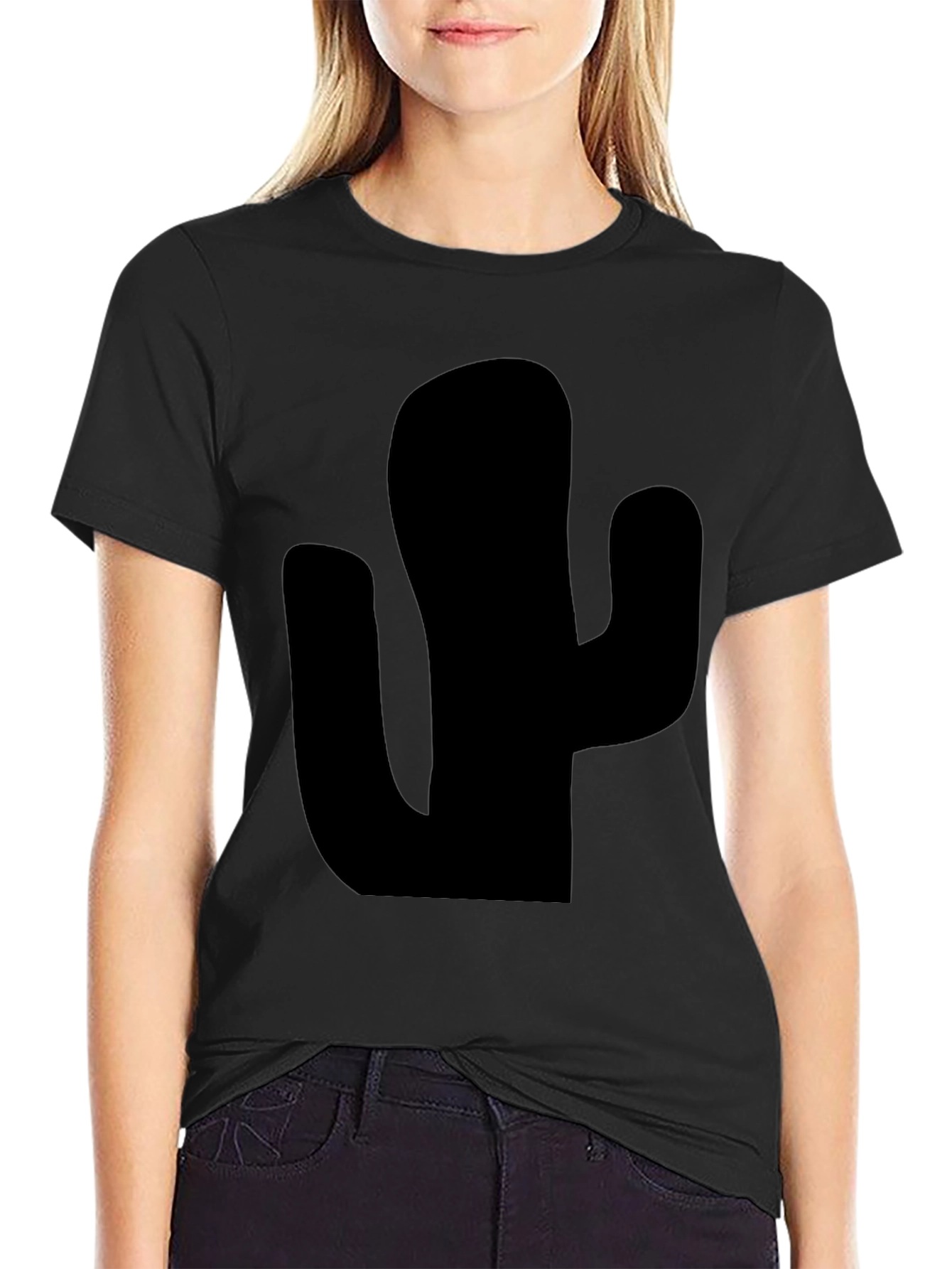 Black Cactus Graphic Tee - Trendy Desert Style