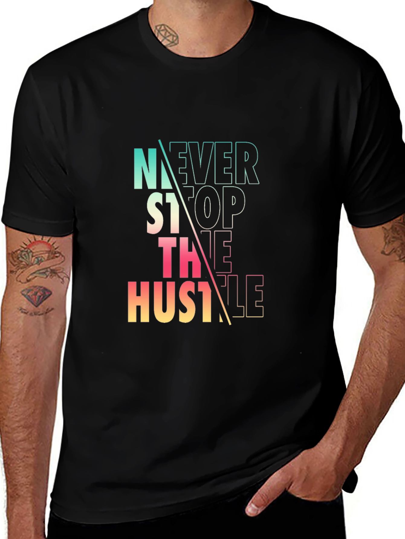 Never Stop the Hustle Graphic Tee - Black