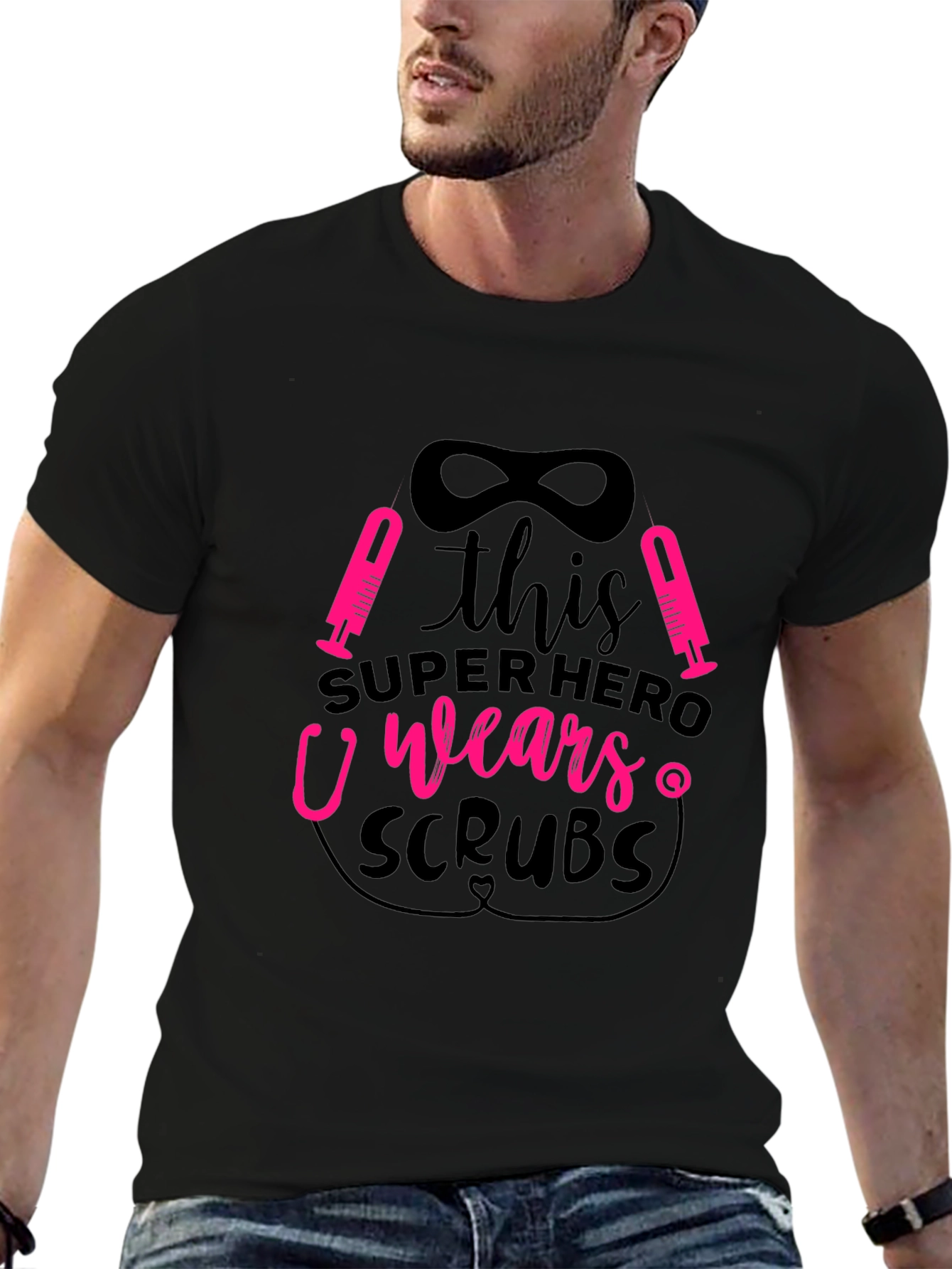 Superhero Scrubs Graphic Tee - Black Unisex T-Shirt