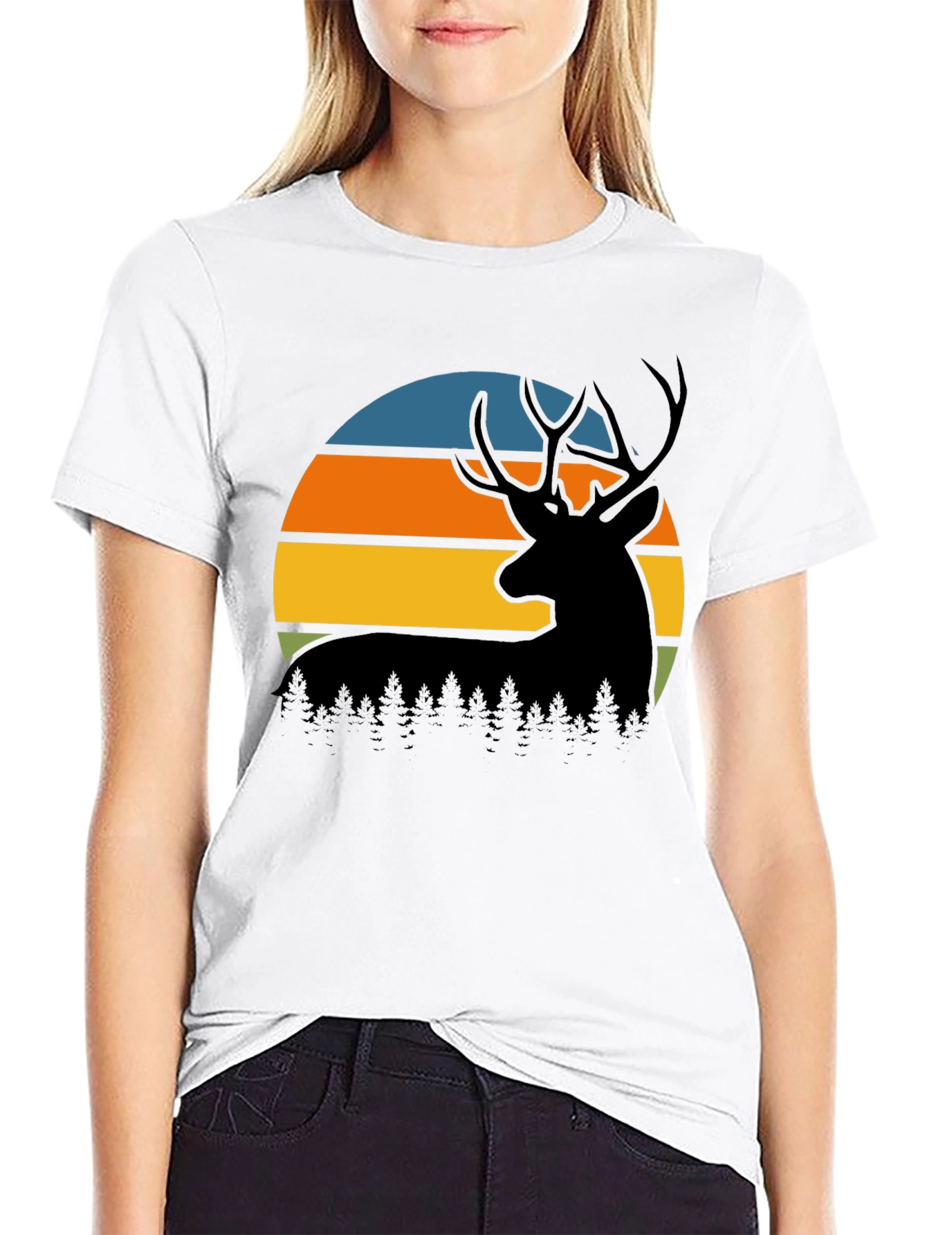 Retro Deer Sunset Graphic T-Shirt