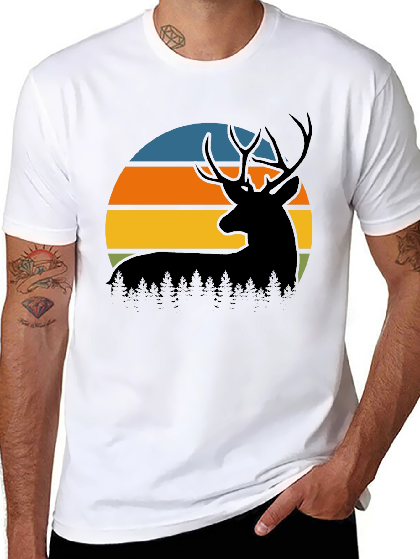 Retro Deer Sunset Graphic T-Shirt