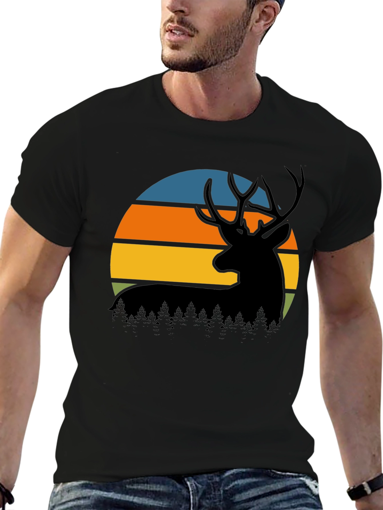 Retro Deer Sunset Graphic T-Shirt