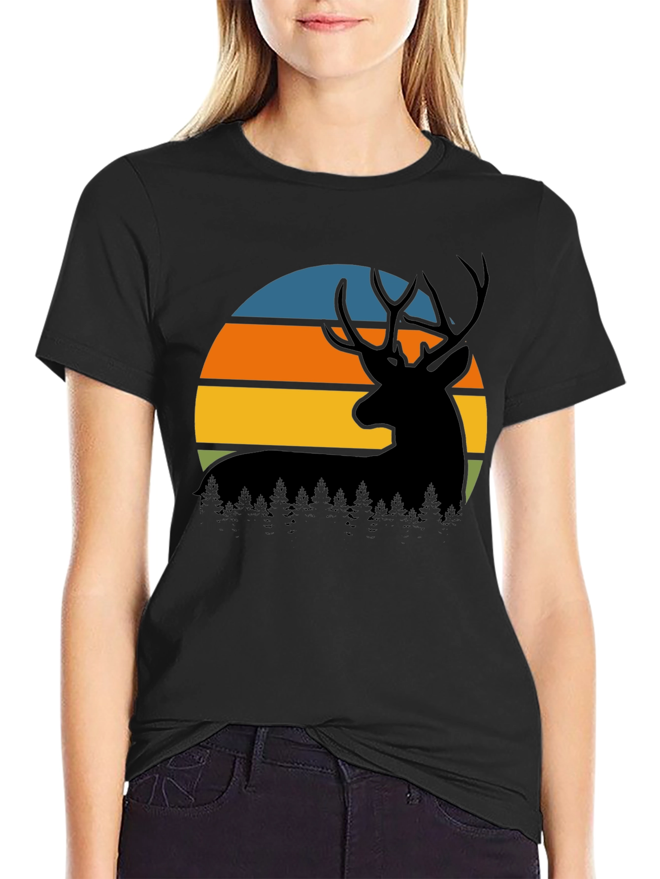 Retro Deer Sunset Graphic T-Shirt