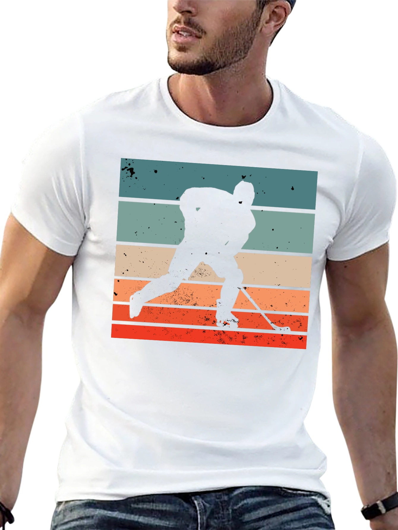 Retro Hockey Player Graphic T-Shirt