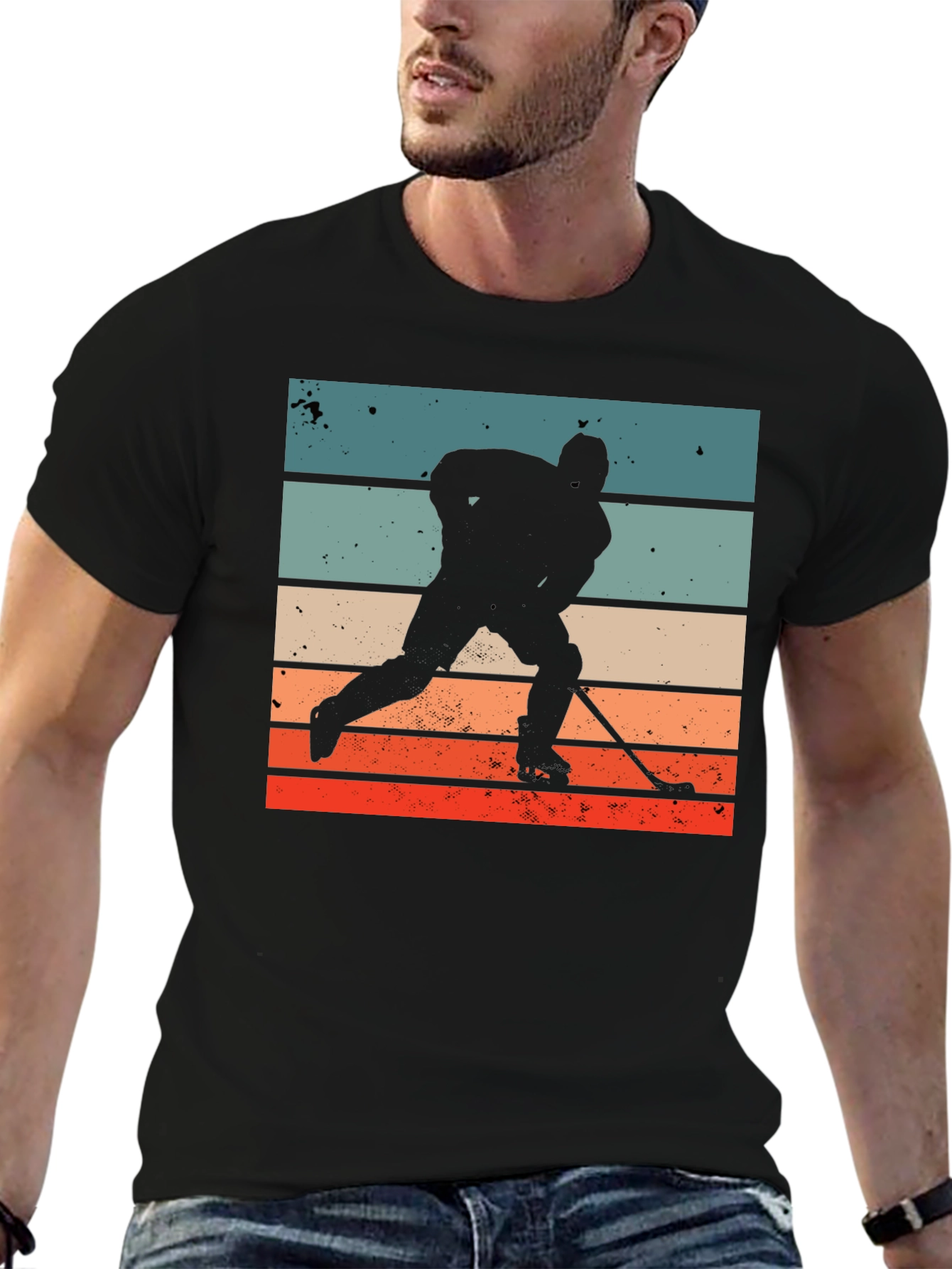 Retro Hockey Player Graphic T-Shirt