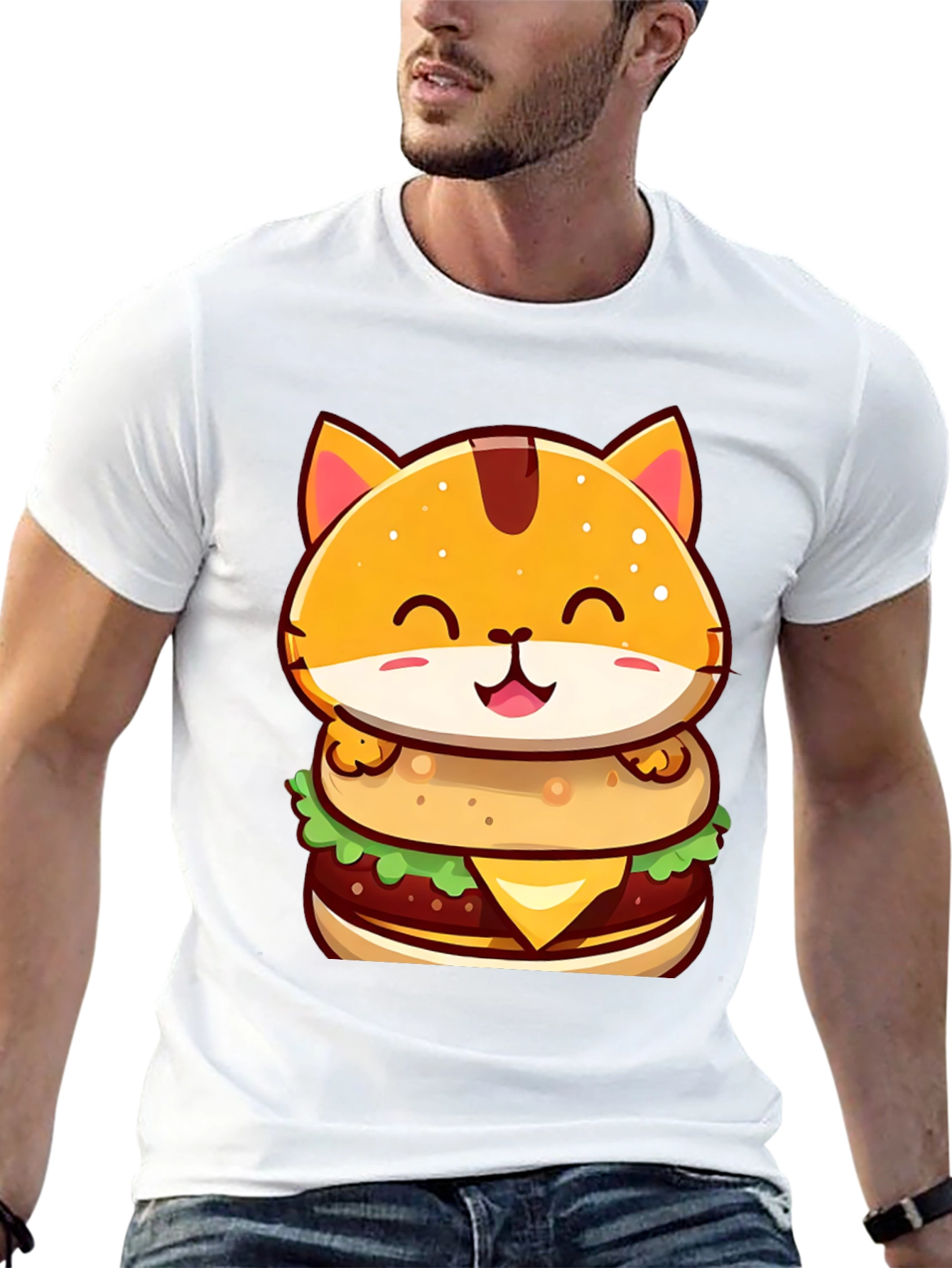 Burger Cat T-Shirt - Cute Cartoon Graphic Tee