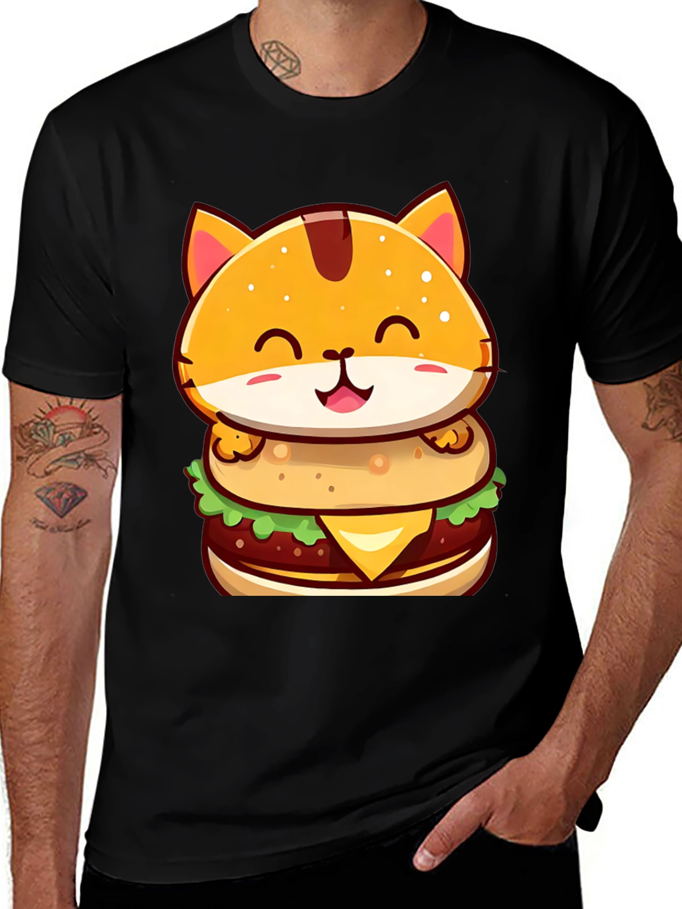 Burger Cat T-Shirt - Cute Cartoon Graphic Tee