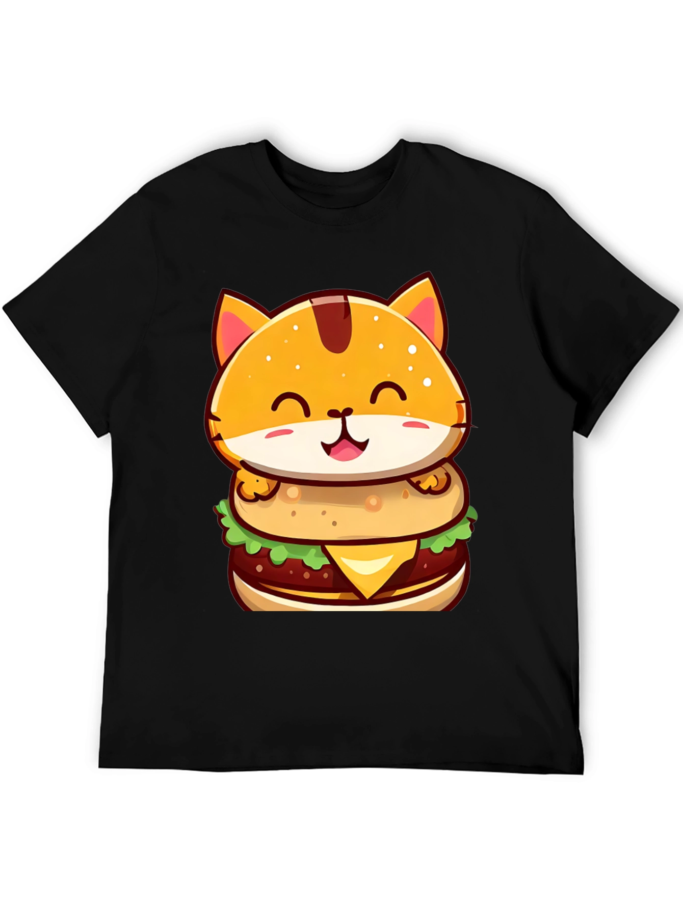 Burger Cat T-Shirt - Cute Cartoon Graphic Tee