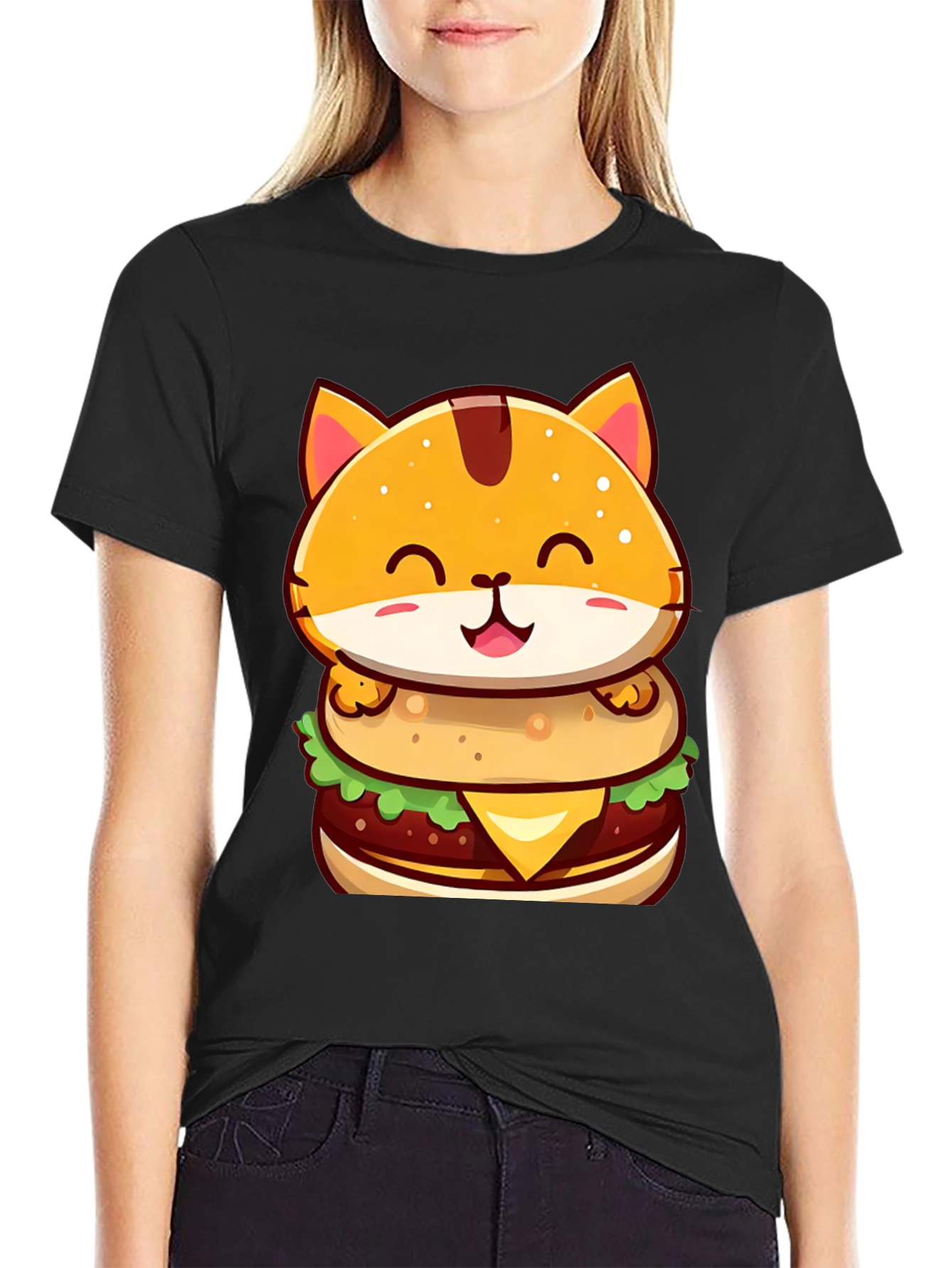 Burger Cat T-Shirt - Cute Cartoon Graphic Tee