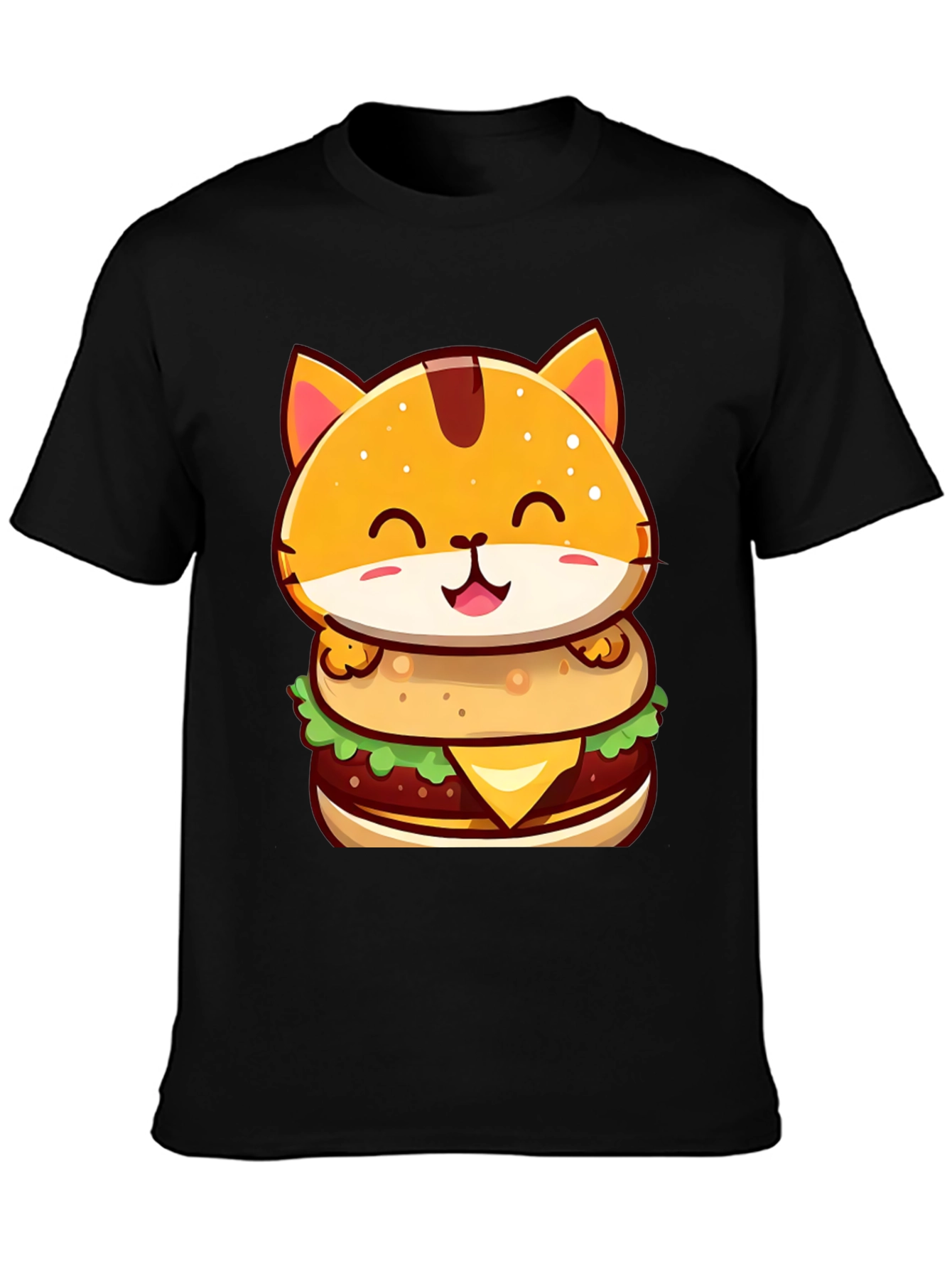 Burger Cat T-Shirt - Cute Cartoon Graphic Tee