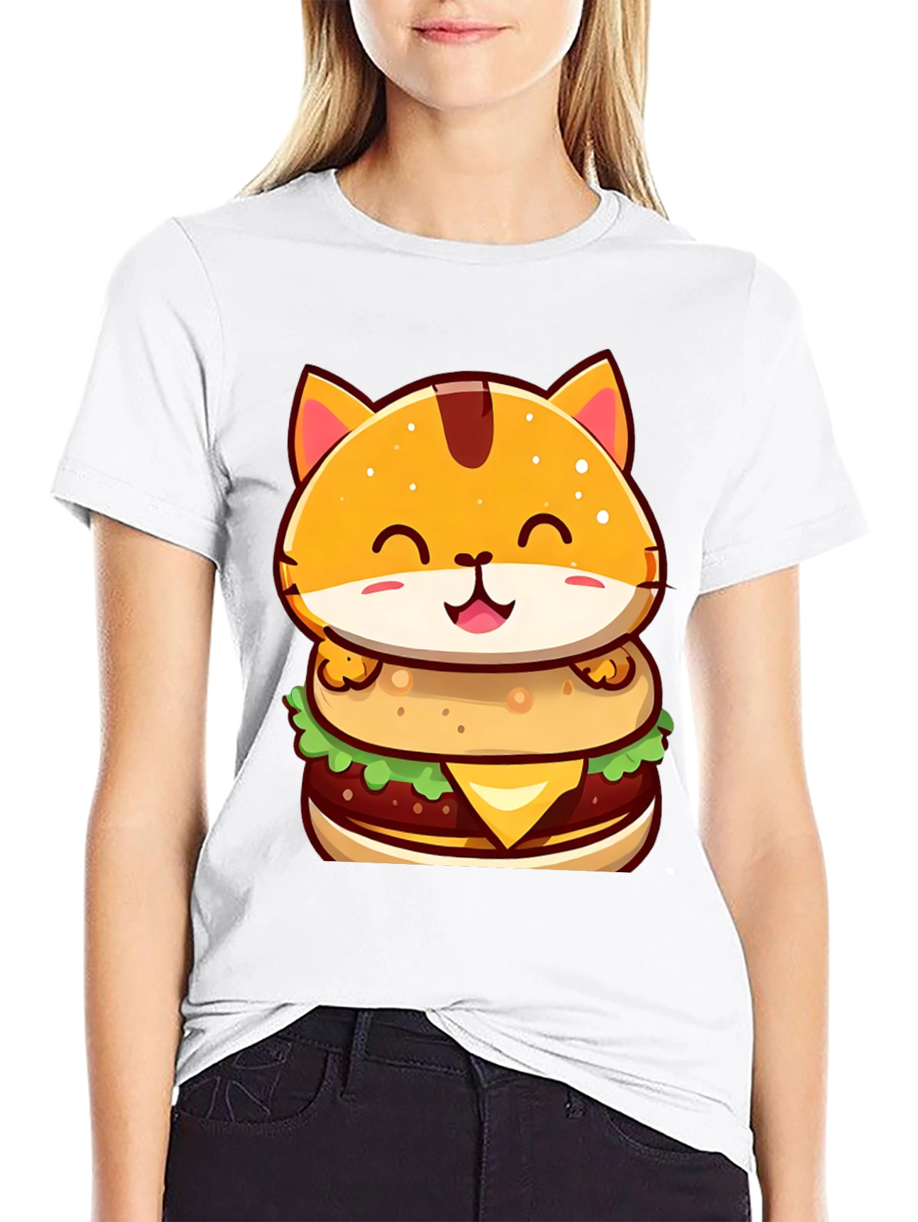 Burger Cat T-Shirt - Cute Cartoon Graphic Tee