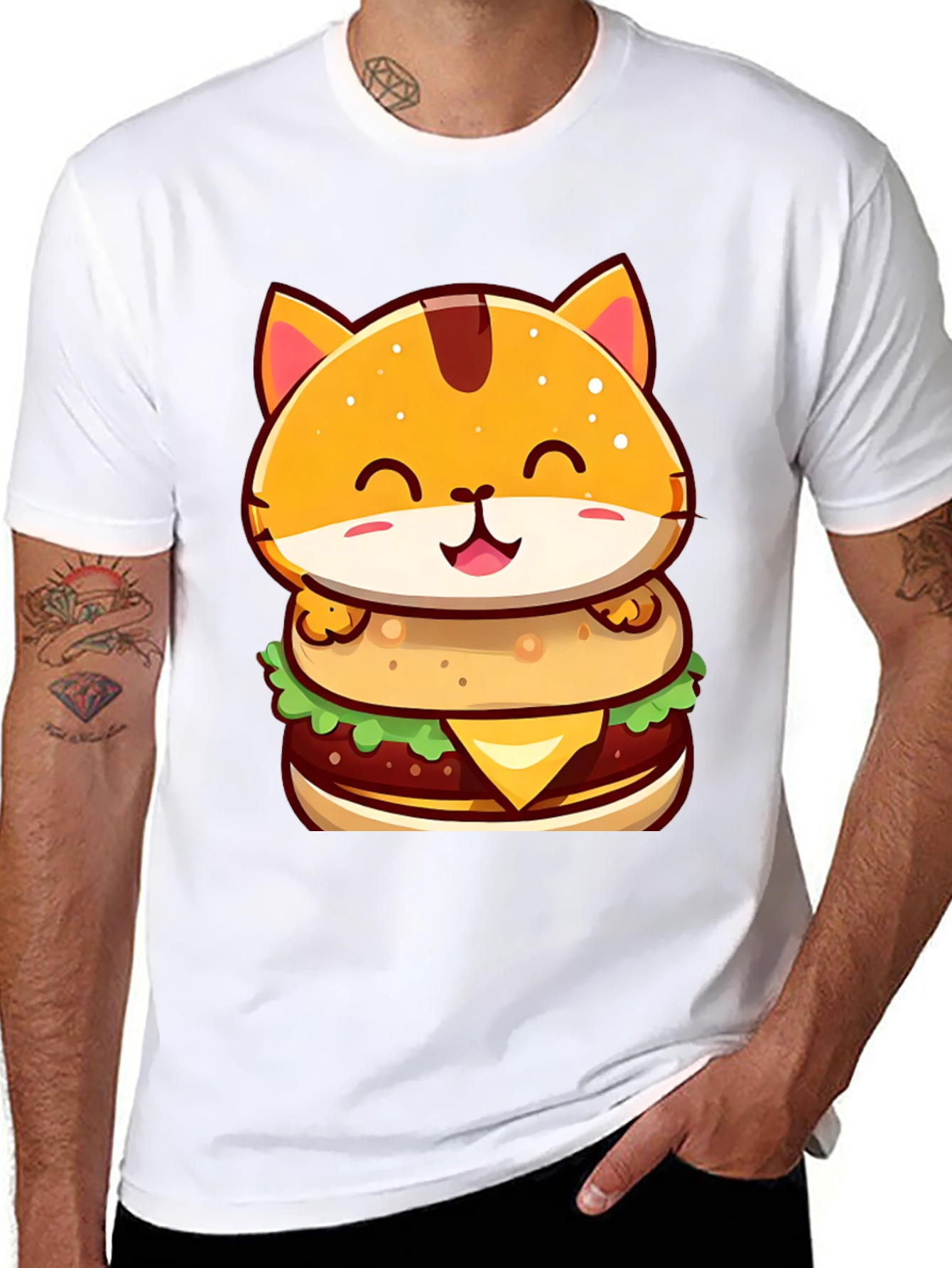 Burger Cat T-Shirt - Cute Cartoon Graphic Tee