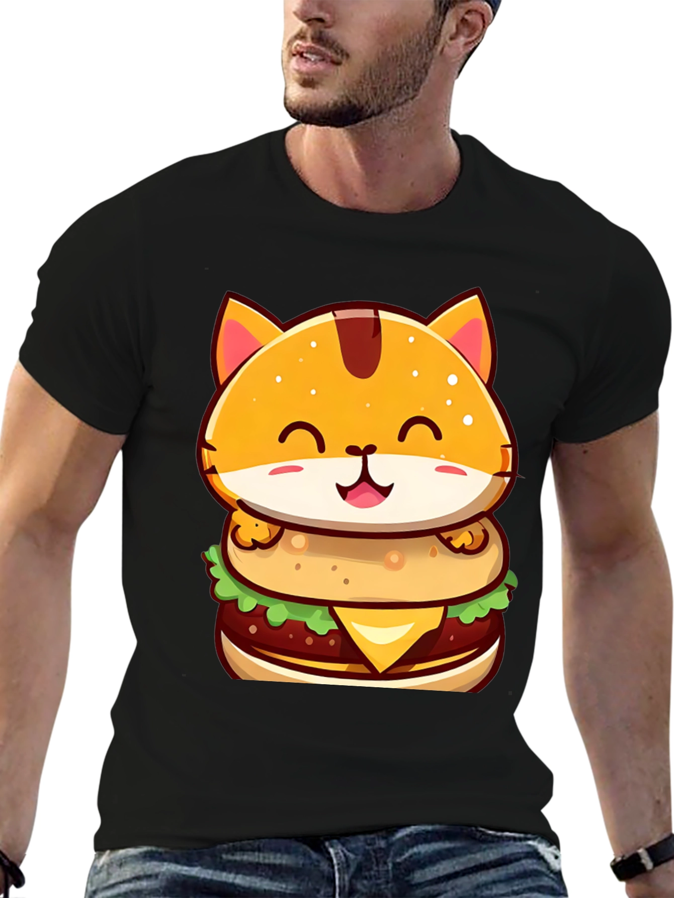 Burger Cat T-Shirt - Cute Cartoon Graphic Tee
