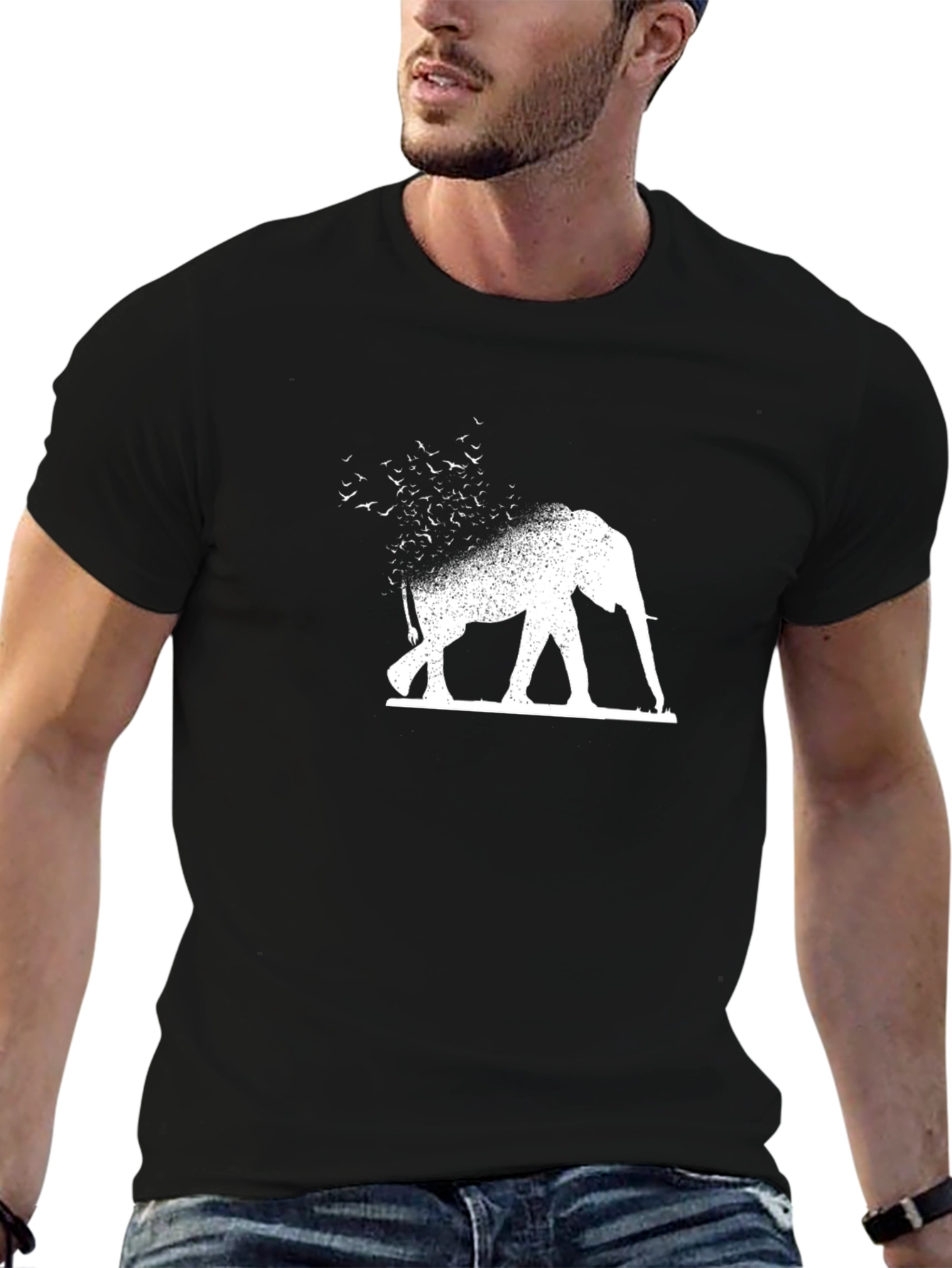 Elephant Birds T-Shirt - Black Cotton Tee