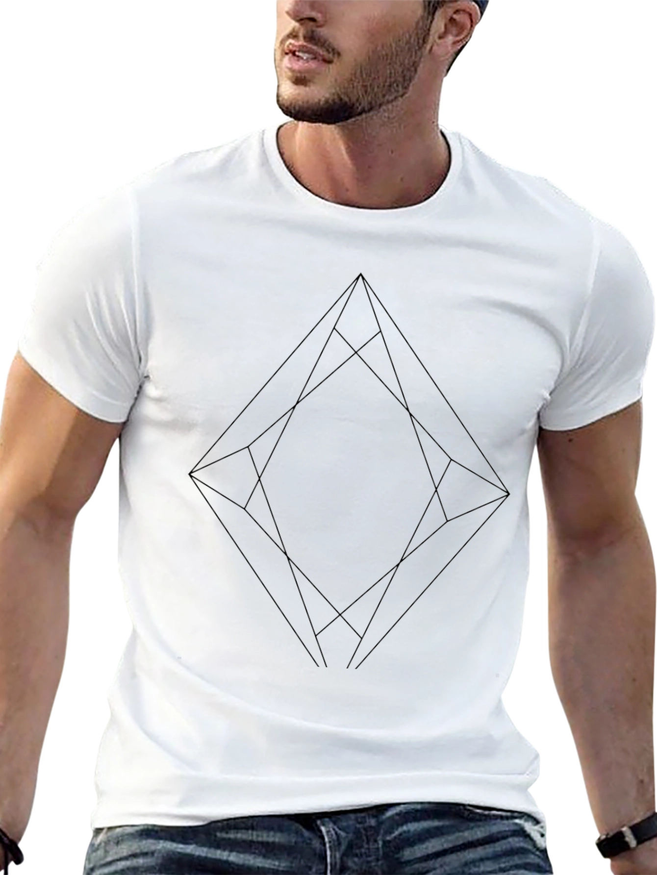 Geometric Diamond Graphic Black T-Shirt