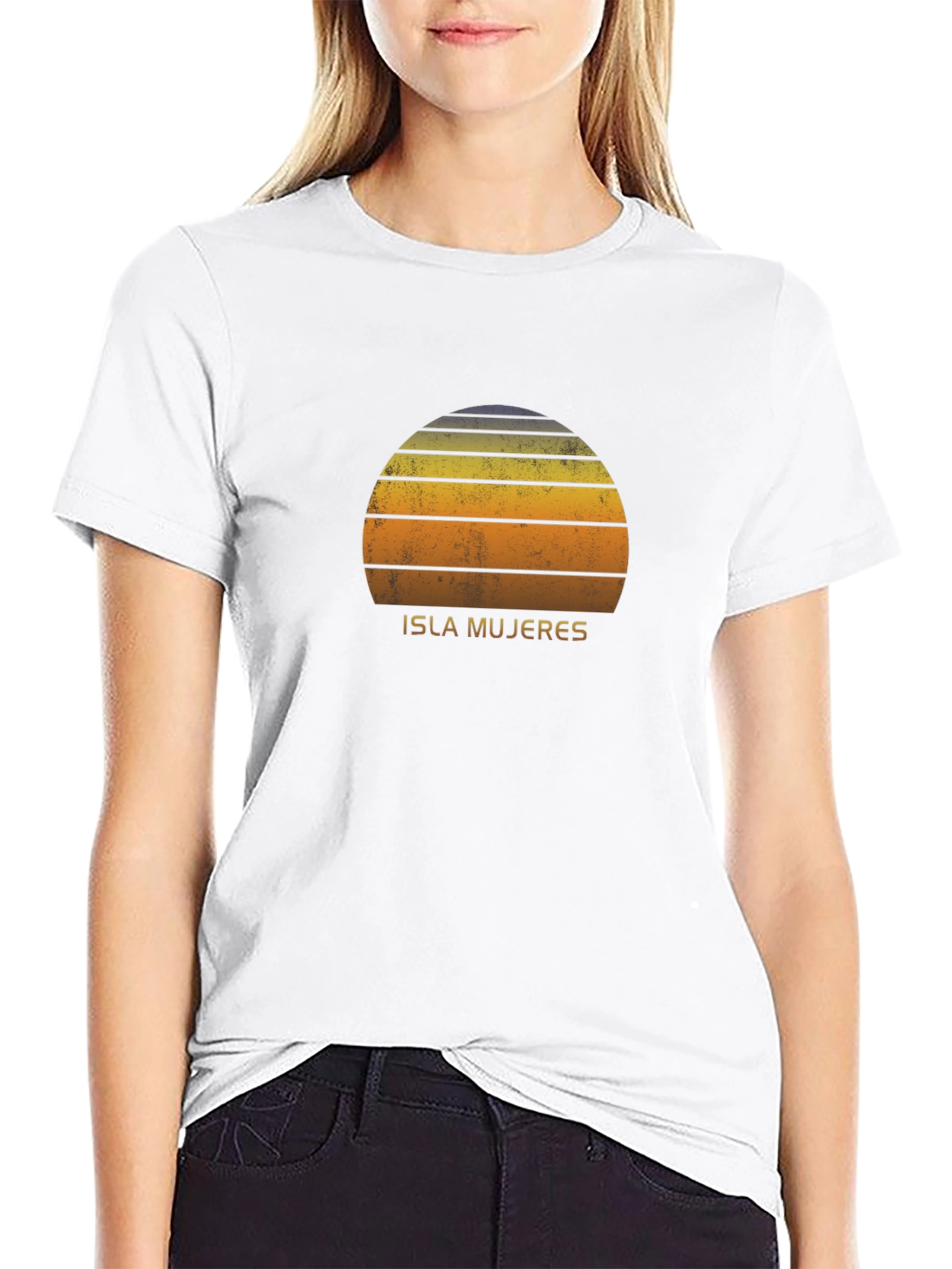 Isla Mujeres Sunset Graphic Tee - Casual Black T-Shirt