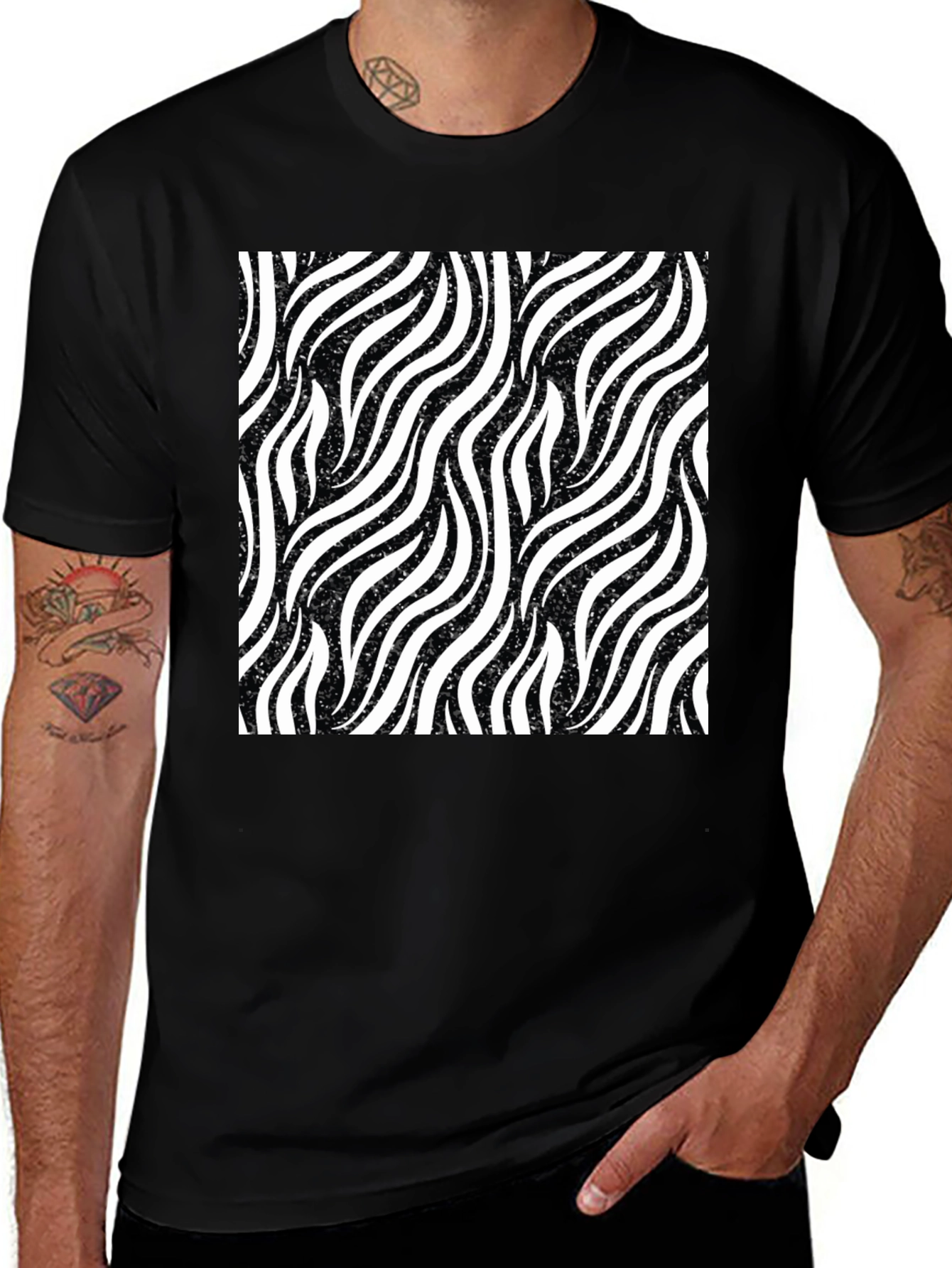 Zebra Stripe Pattern Black T-Shirt
